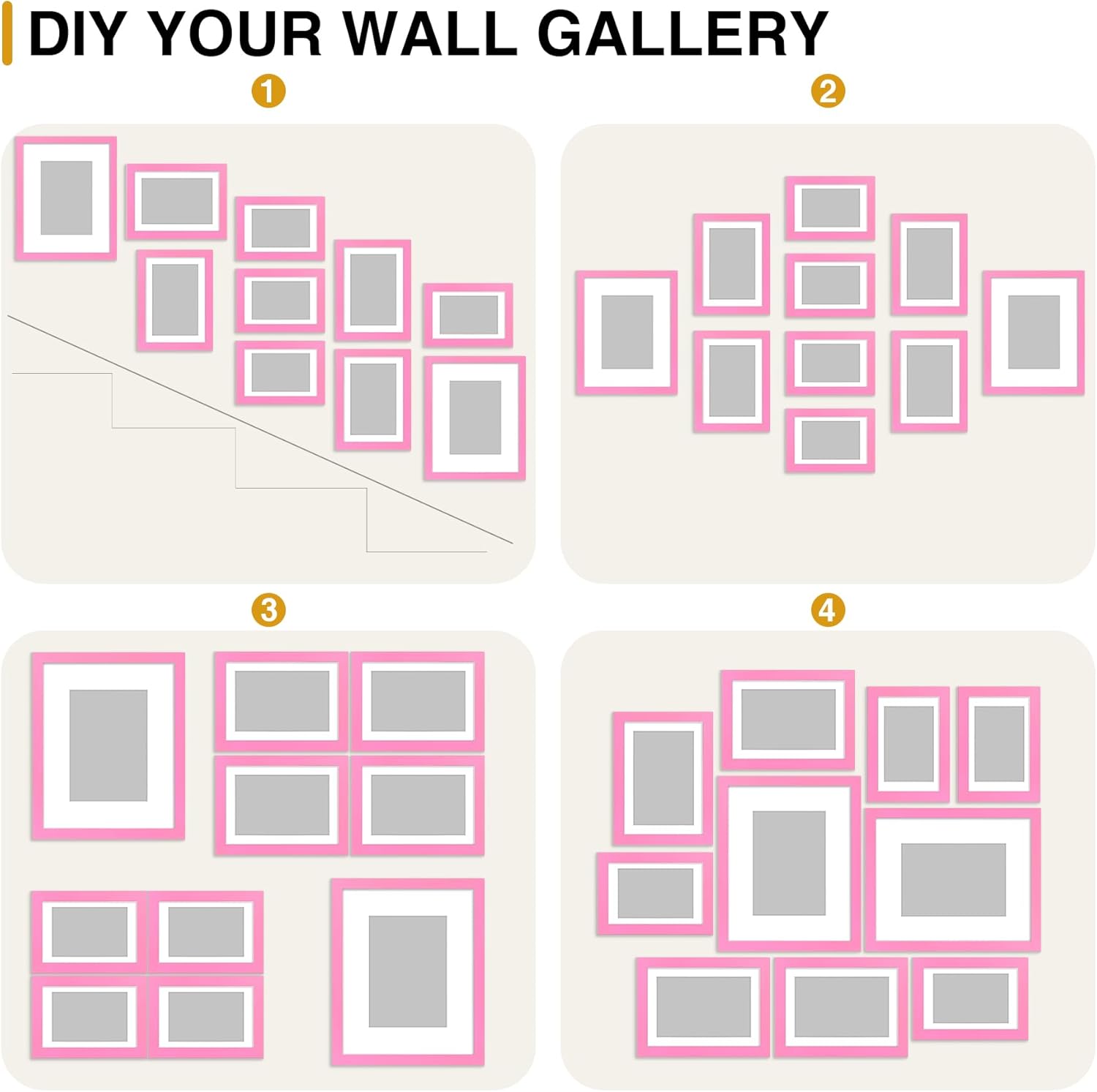 decorUhome Picture Frames Collage Wall Decor for Photo Gallery Display, Assorted Picture Frames set of 10 Including Two 8x10 / Four 5x7 / Four 4x6 for Family Wall Decor, Pink, 10 Pack