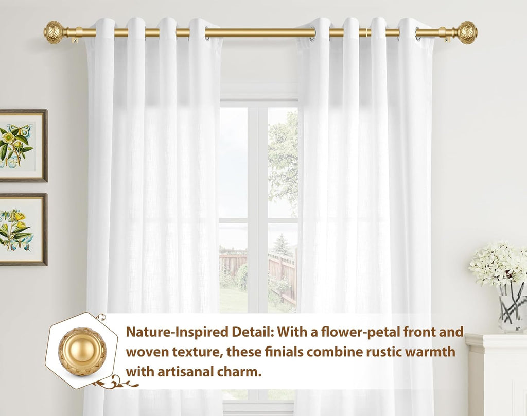 TONIAL Gold Curtain Rod 32 to 120 Inches, 7/8 Adjustable Curtain Rods for Windows 20 to 116 Inches, Splicing Drapery Rods Heavy duty with Netted Texture Finials