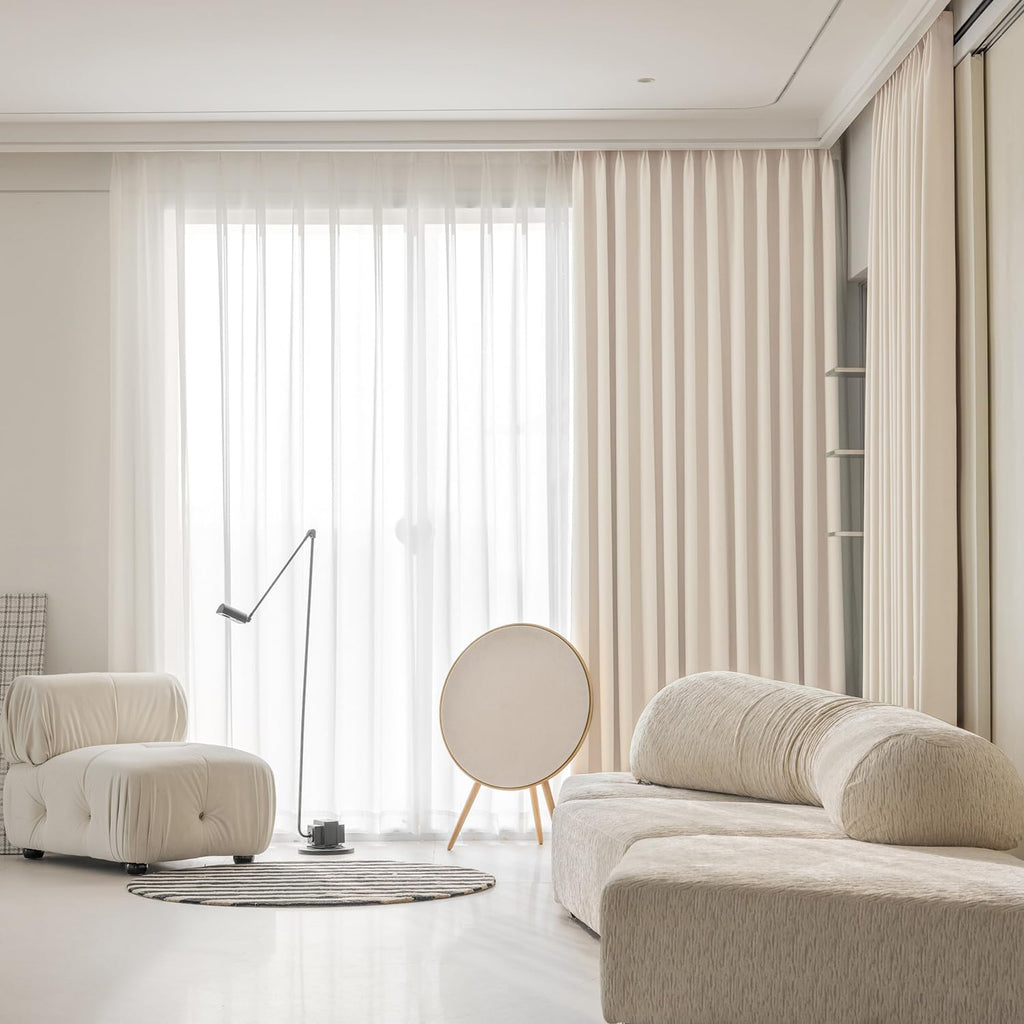 ZSHINE Curtain Conjoined Double Track Customize Length Heavy-Duty Curtain Rails with Tulle and Curtain (Milky White)