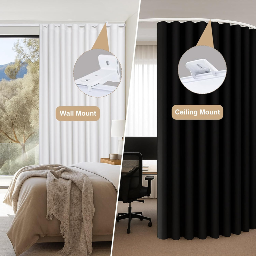 Aluminum Ceiling Curtain Track Set with Hooks Ceiling Mount and Wall Mount Room Divider Sliding Curtain Tracks Rods Flexible Heavy Duty Curtain Rail Hook Sets,White,24FT