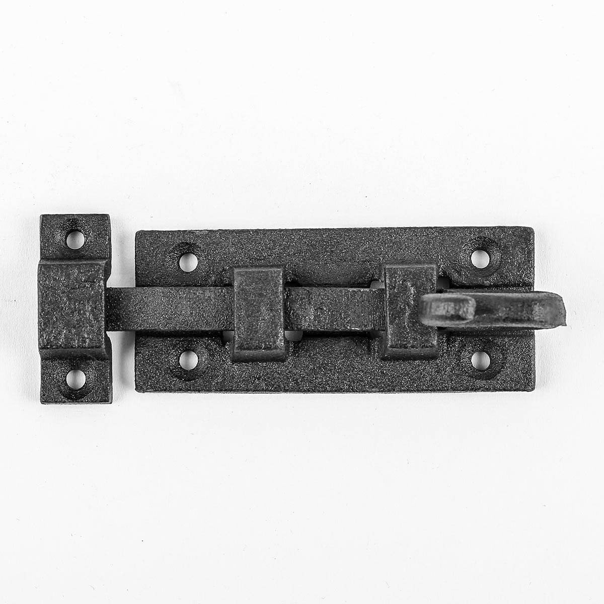 Renovators Supply Manufacturing Door Lock Latch 3.8 in. Black Wrought Iron Pig Tail Tip Styled Slide Bolt Latch with Mounting Hardware