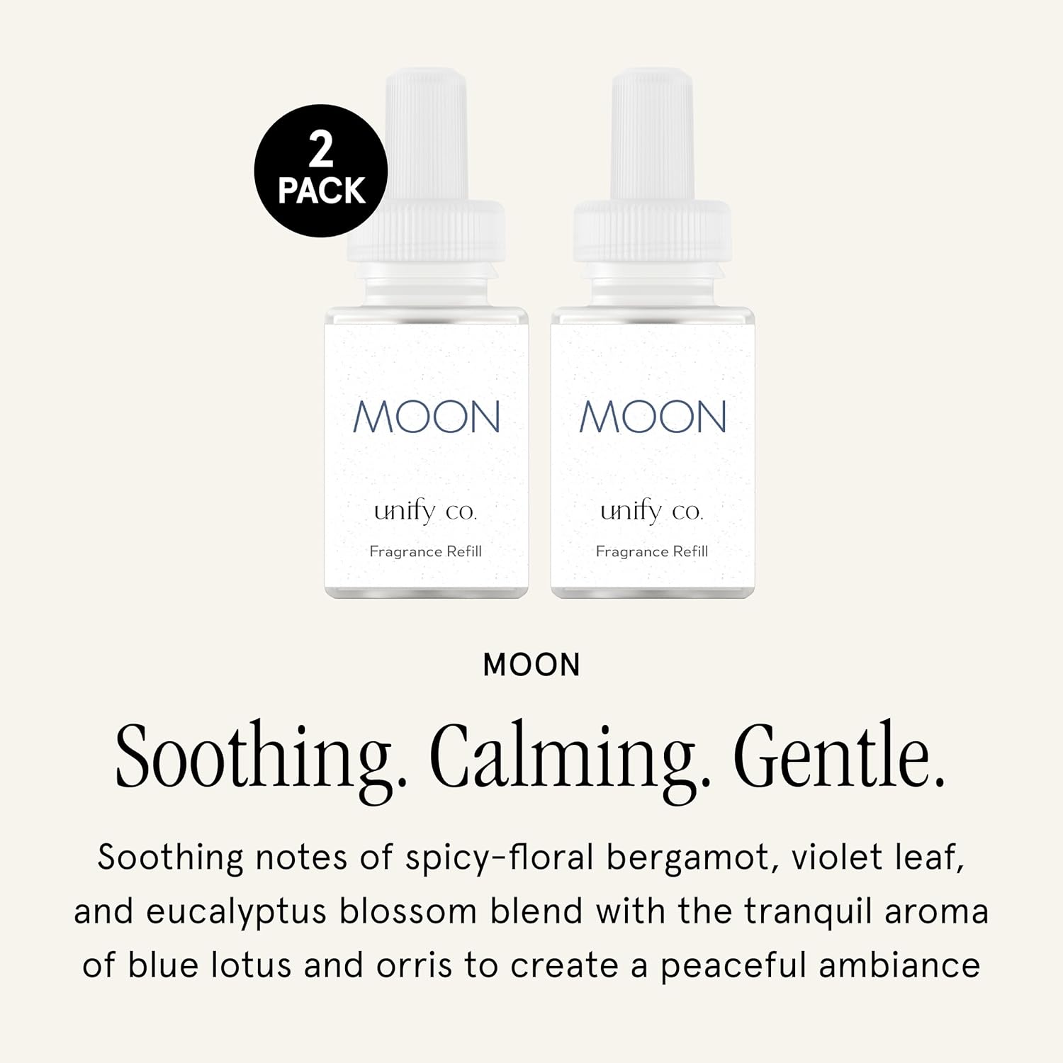 Pura & Unify Co. Home Scent Refill - Smart Air Diffuser - Up to 120-Hours of Luxury Fragrance per Refill - Home Essential - Clean & Safe Diffuser Fragrance - 2 Pack, Moon