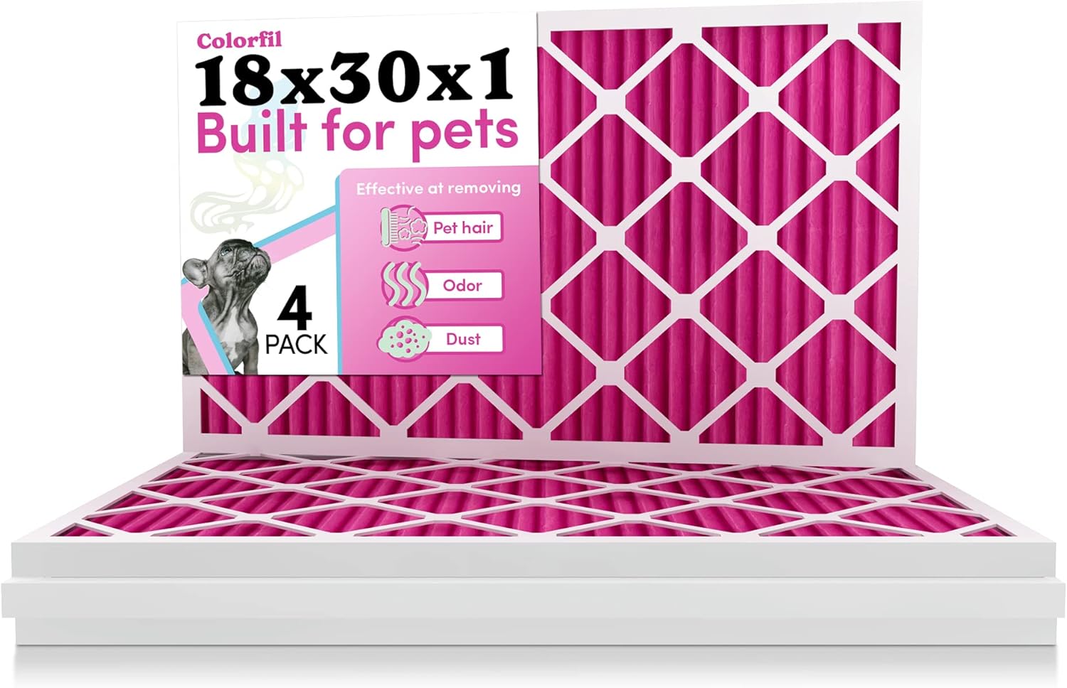 18x30x1 Air Filter by Colorfil | Color Changing Filters for Cat and Dog Odor | MERV 8 Furnace AC Filter for Pet Hair and Dust | 17.75"x29.75"x0.75" Exact Size | Pack of 4