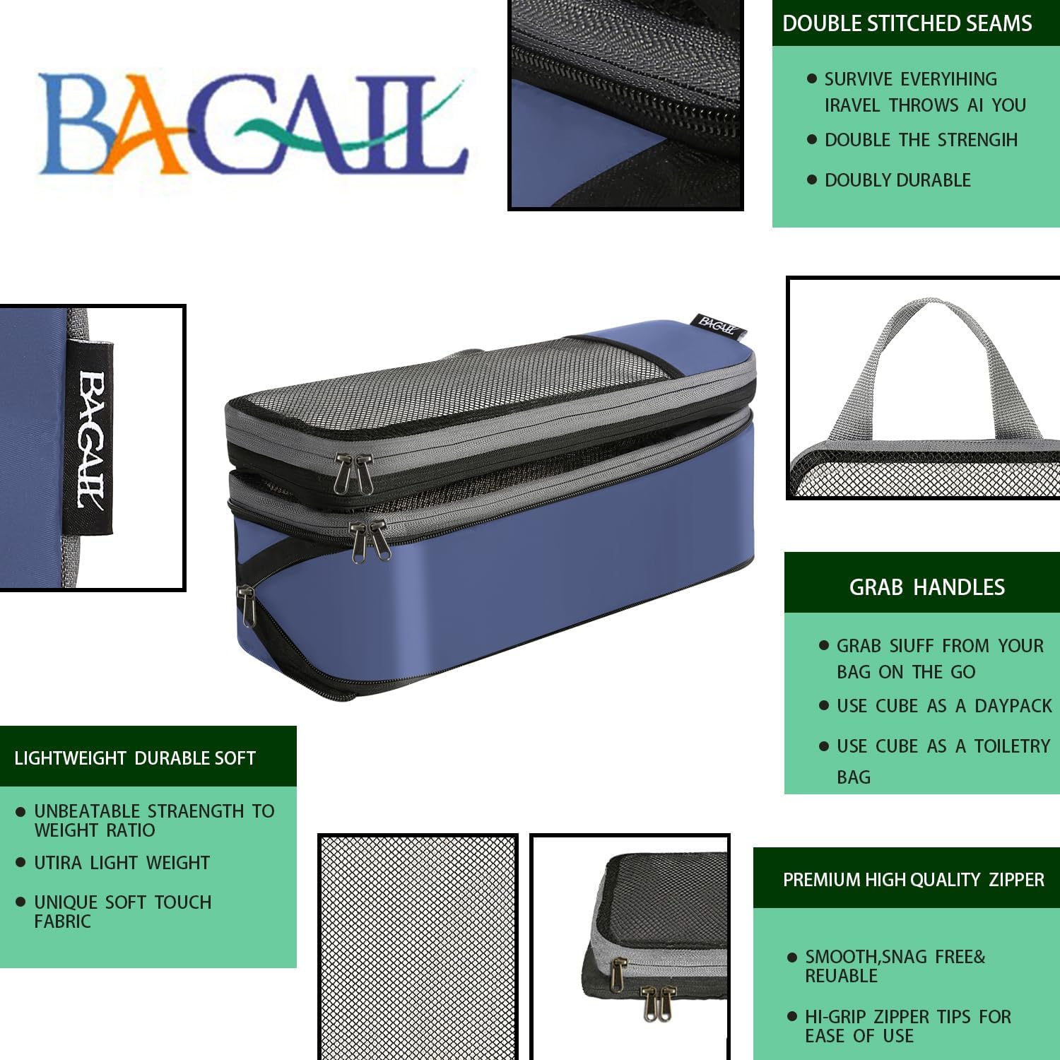 BAGAIL 4 Set/6 Set/8 Set Compression Packing Cubes Travel Accessories Expandable Packing Organizers (Half Mesh, 6-Navy)