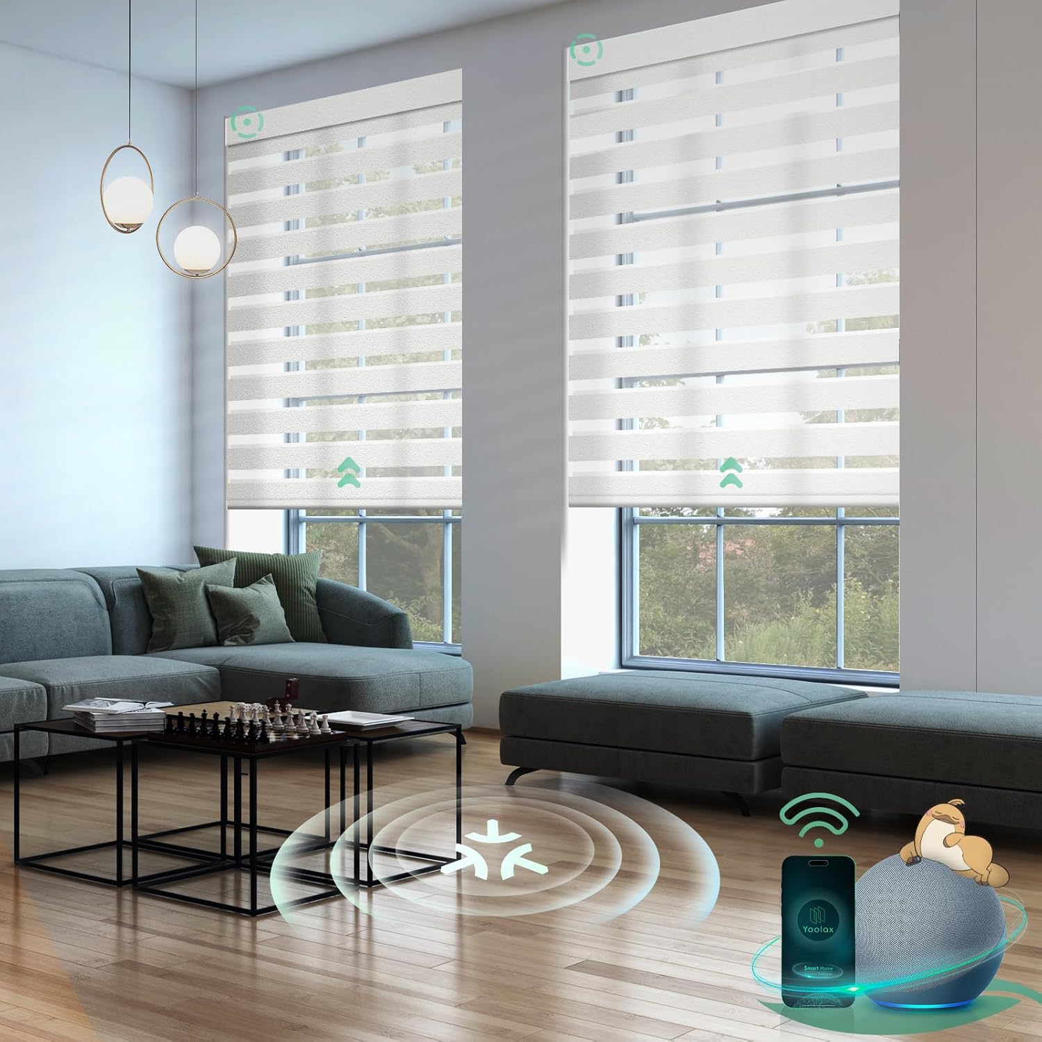 Yoolax Smart Blinds Motorized Matter Zebra Blinds Compatible with Alexa, Google Home, Apple Homekit,Window Shades Blackout Electric Custom Roll Up Indoor Cordless Zebra Blinds for Home(Sheer White)