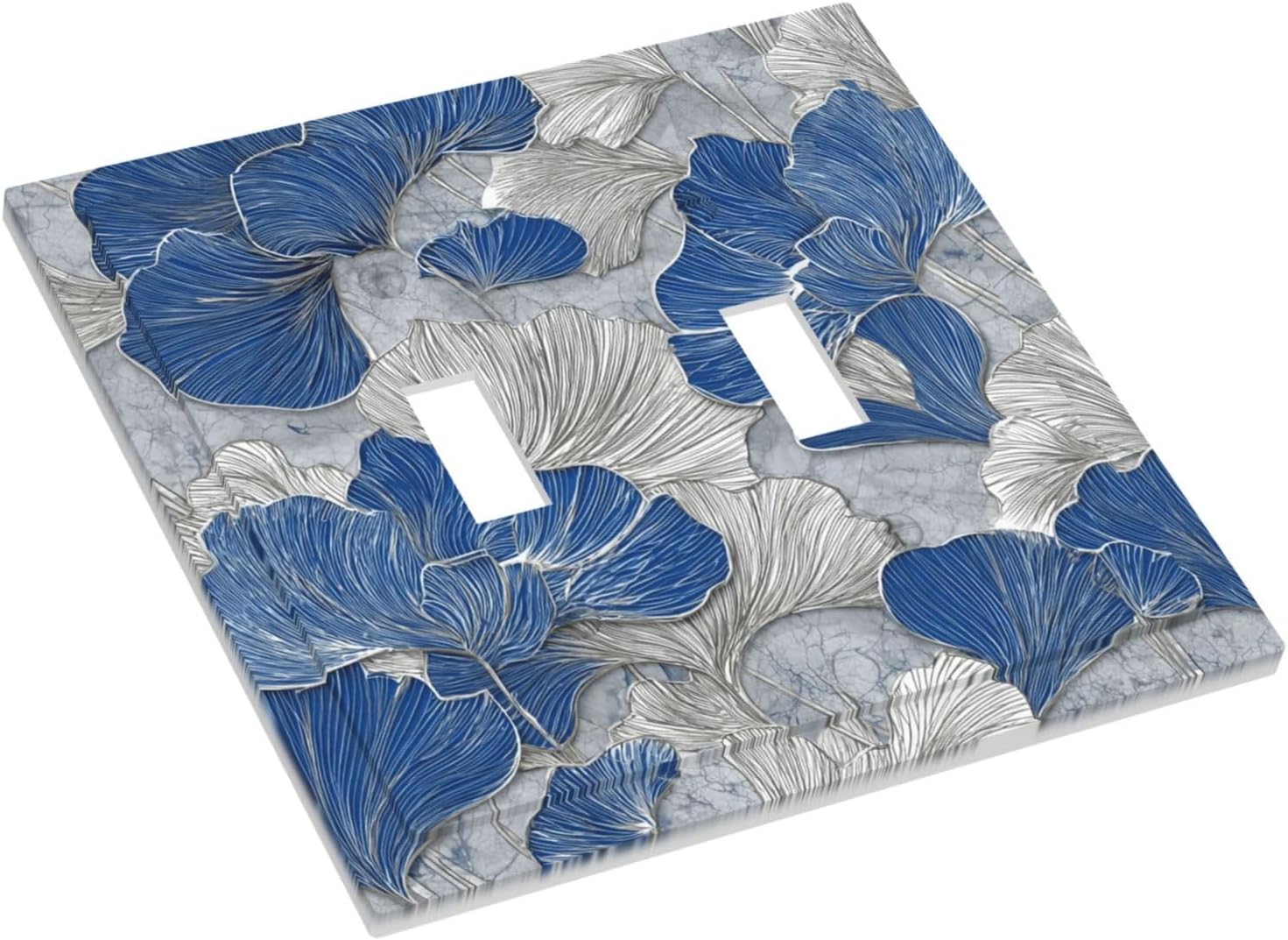 Abstract Blue Marble Plant Leaves 2 Gang Double Toggle Decorative Light Switch Covers Electrical Faceplate Switch Plates for Bathroom Kitchen Home