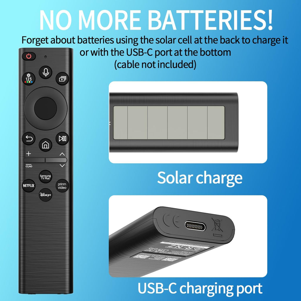 BN59-01385A Solar Voice Remote Control Replacement for Samsung TV Remote with 4 Shortcut Buttons, Compatible with Samsung Smart TVs 4k 8K Ultra HD Neo QLED, The Frame and Crystal UHD Series