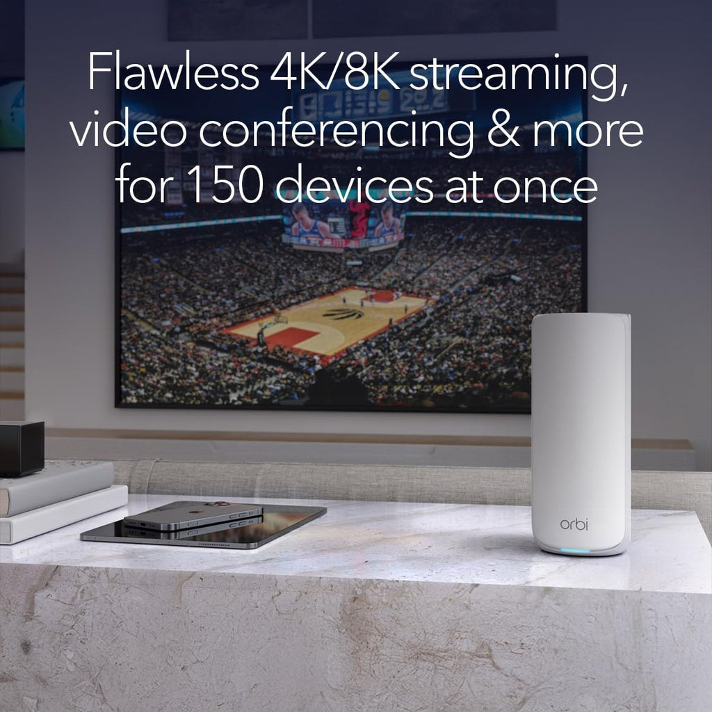 NETGEAR Orbi 870 Series Tri-Band WiFi 7 Mesh System (RBE873) - Router + 2 Satellite Extenders, Security Features, Up to 21 Gbps, Covers Up to 9,000 Sq. Ft., 150 Devices, 10 Gig Internet Port, BE21000
