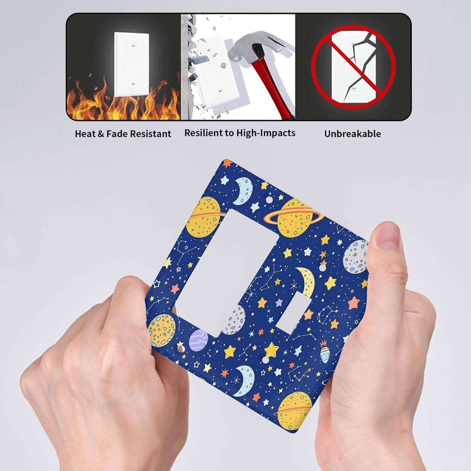 Stars Starry Night Sun Moon Planet Constellations Outlet Covers 1 Toggle 1 Rocker Combination Light Switch Cover Plate Decorative Wall Plate Electrical Switch Plates for Bedroom Bathroom