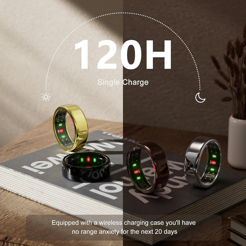 Smart Ring for Women Men- Sleep/Fitness/Stress/Heart Rate Tracker- Menstrual Records - 7 Days Battery Life - Wireless Charging - No APP Subscription - iOS & Android Compatible (Rosegold, 11)