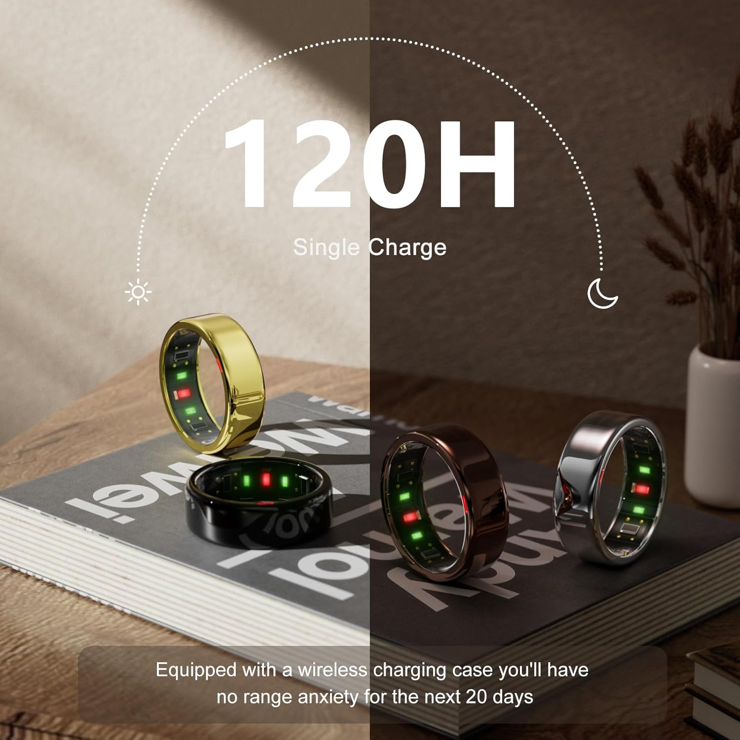 Smart Ring for Women Men- Sleep/Fitness/Stress/Heart Rate Tracker- Menstrual Records - 7 Days Battery Life - Wireless Charging - No APP Subscription - iOS & Android Compatible (Rosegold, 11)