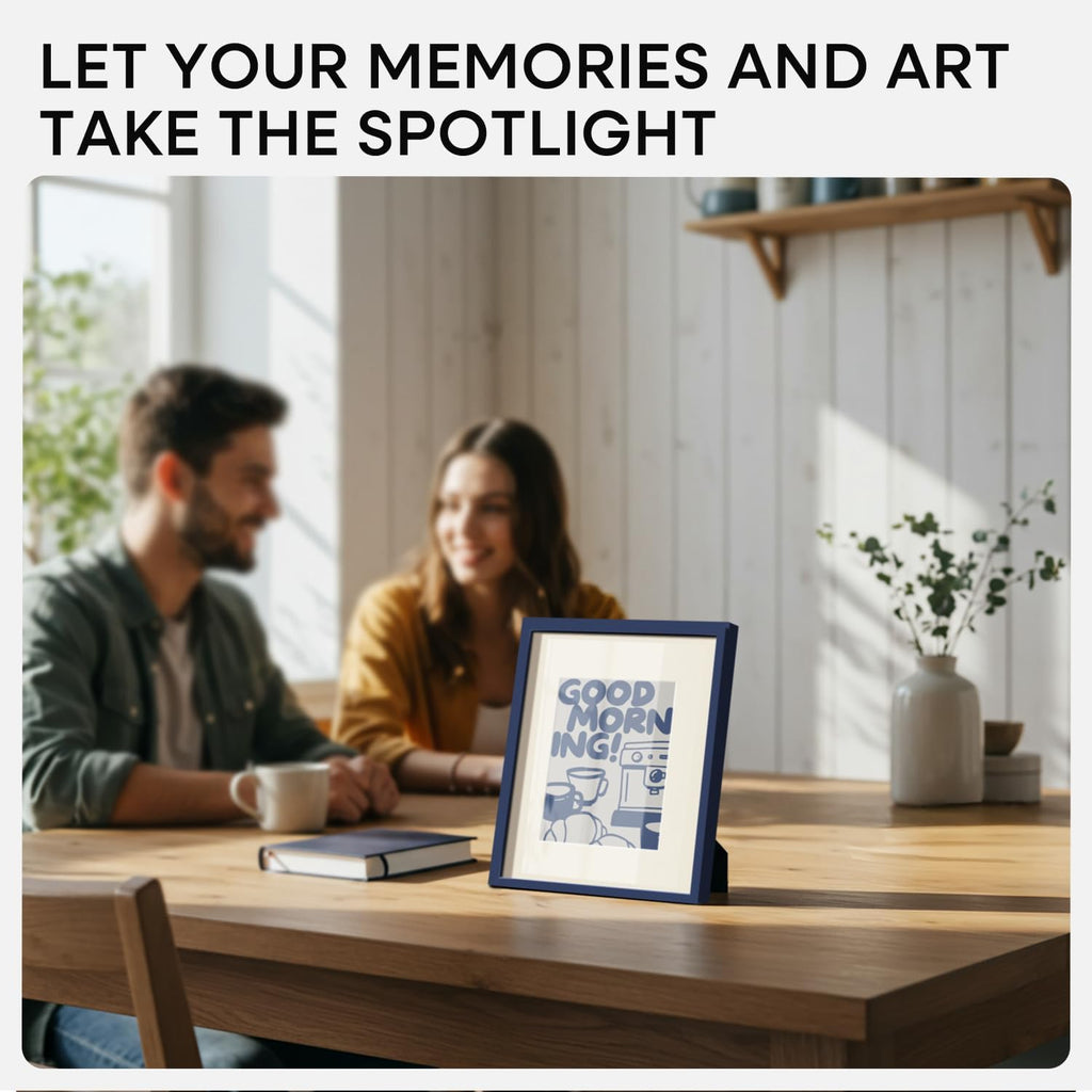 Homeforia 8x10 Picture Frame Navy Blue, High End Metal 8 x 10 Poster Frames with Mat 5 by 7 Print, 10x8 Thin Frame Matted to 7x5 Photo, 8by10 Wall or Tabletop Frame, Tempered Glass, Wall Kit, Set of 2