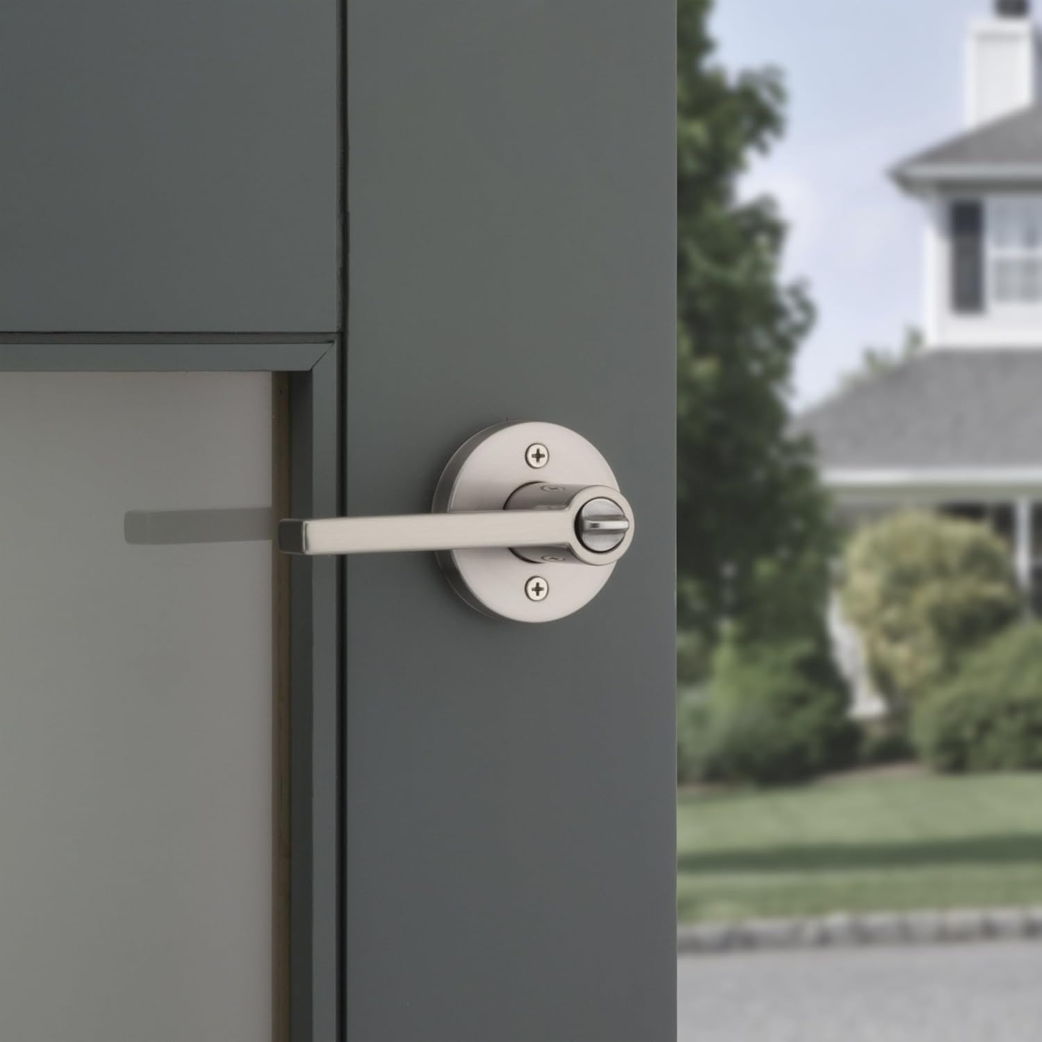 Kwikset Halifax Entry Door Handle with Lock and Key, Secure Keyed Reversible Lever Exterior, For Front Entrance and Bedrooms, Satin Nickel, 10 Pack, Pick Resistant SmartKey Rekey Security and Microban