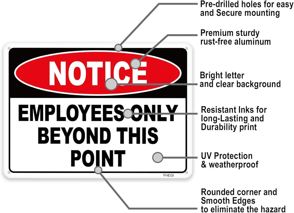 2PC Employees Only Beyond This Point Sign, 10 x 7 Inches - Aluminum - No Customers Allowed In Work Area For Door, Do Not Enter, Restricted Area Sign
