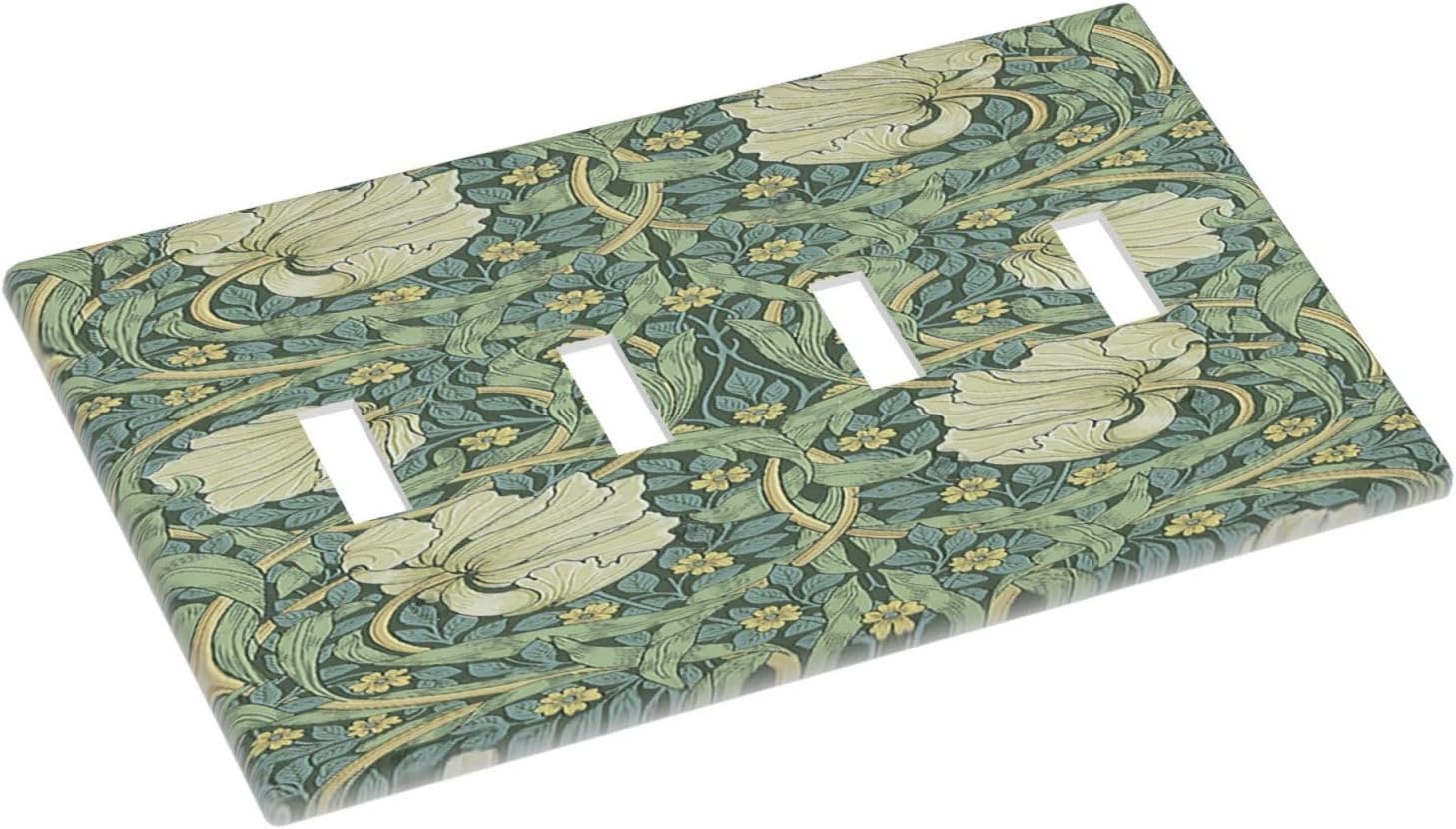 Light Switch Covers Vintage Floral Plant Sage Green William Morris Quad Toggle 4 Gang Wall Plate Electrical Faceplate Decorative Switch Plates for Bedroom Home Decor