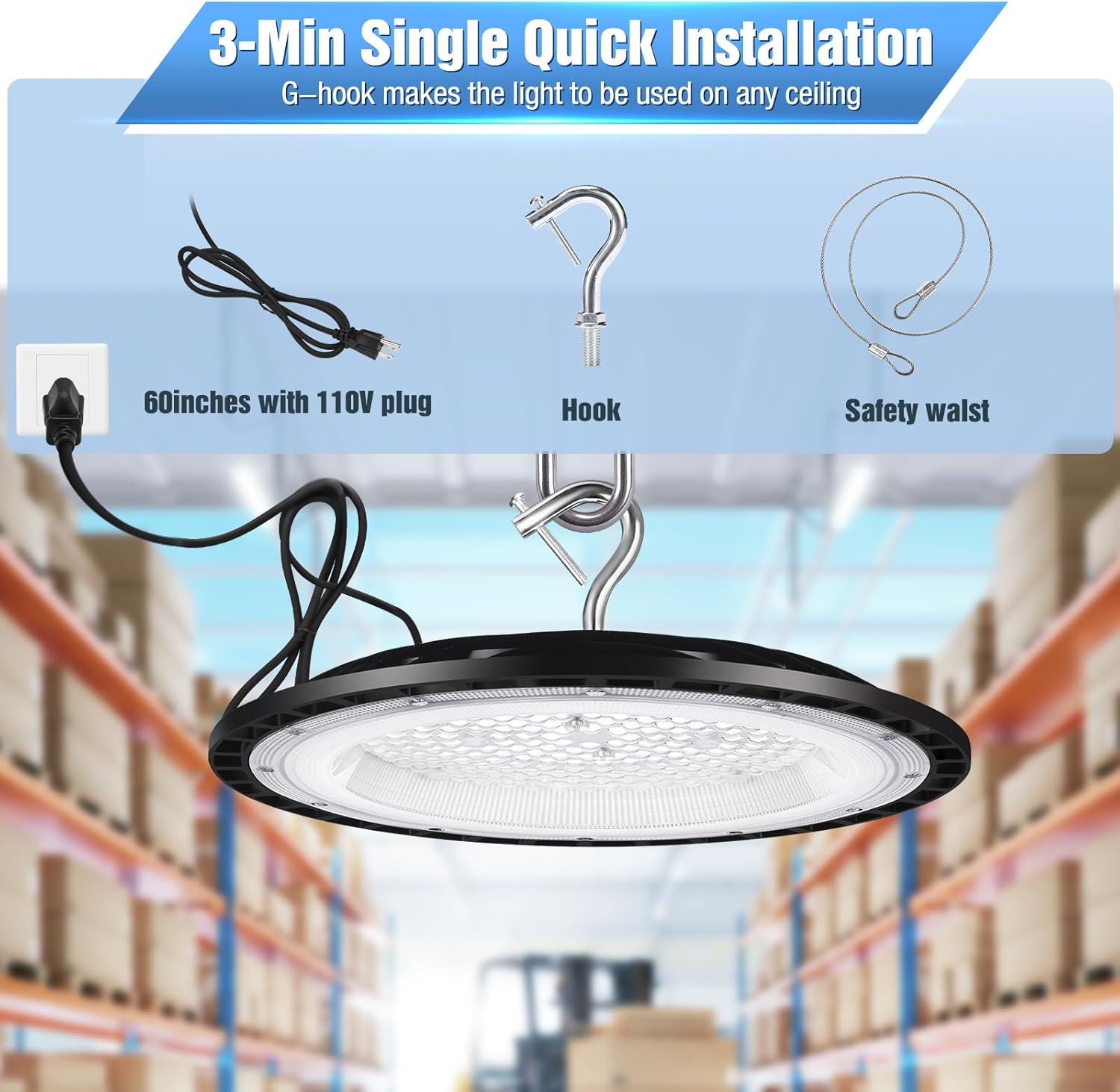 200W UFO Led High Bay Light Fixture,120VAC,30800LM,5000K Daylight Commercial Shop Bay Lighting,[850W MH/HPS Equiv.] US Plug Area Lighting for Garage/Warehouse/Barn/Gym/Factory/Workshop