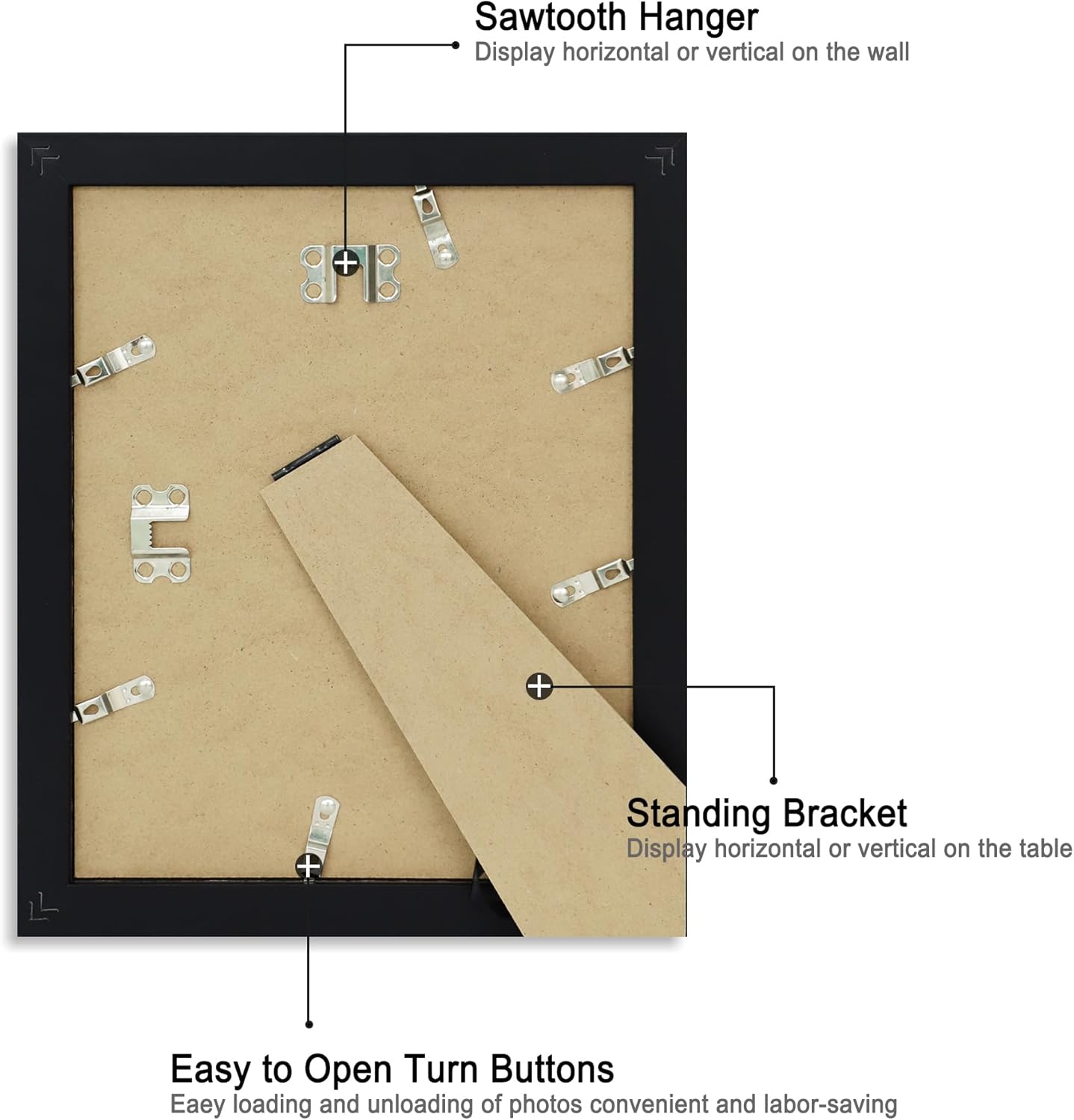 iRahmen 8x10 Picture Frame with HD Tempered Glass, Wood Photo Frames for Tabletop and Wall Mount (Black, 1 Pack)