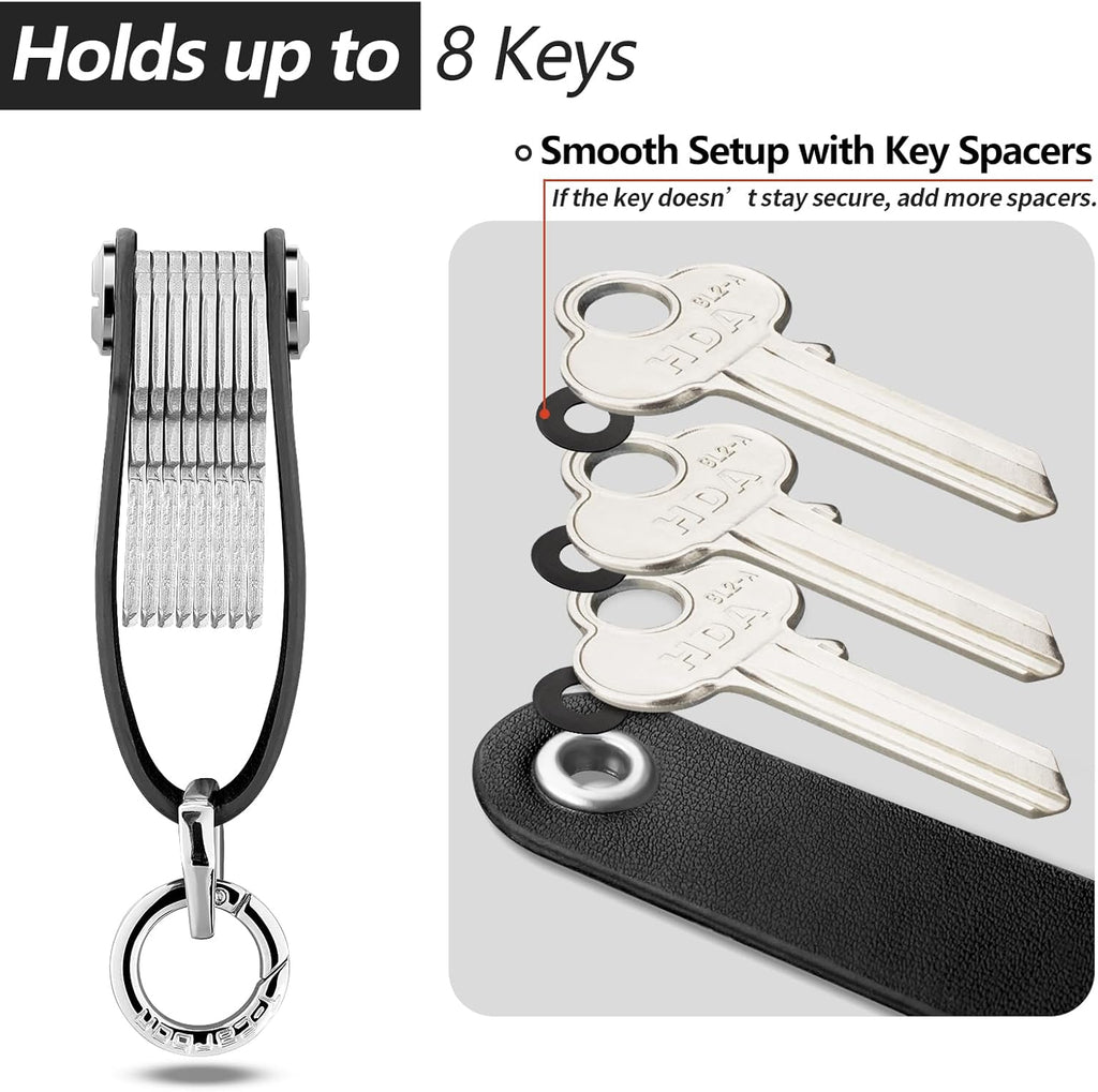 T-carbon Key Organizer, Carbon Fiber Leather Compact Key Holder, Silent Keychain, Expandable Key Case Holds Up to 8 Keys