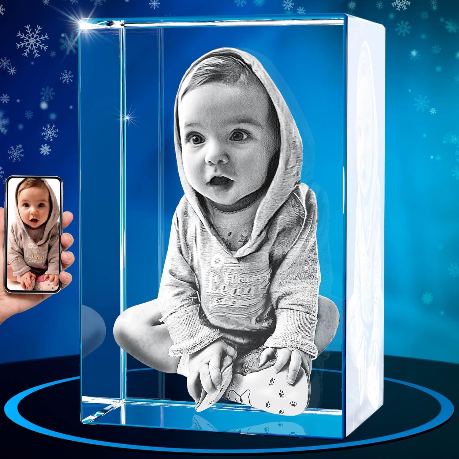 ArtPix 3D Crystal Photo, Christmas Personalized Gifts for Women, Wife, Mom, Her, Him, Men, Mother, Grandma, Great Xmas Customized Gift With Your Own Photo, Custom Glass 3D Laser Etched Picture Wedding