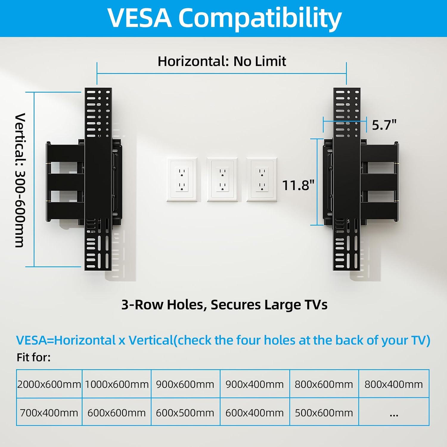 HOME VISION Heavy Duty Full Motion TV Wall Mount Bracket for 48-120 Inch Flat/Curved TVs, 200Lbs Capacity, Low Profile Ultra Slim Design with Swivel/Tilt, Corner Large Dual Arm, Max VESA 2000x600mm