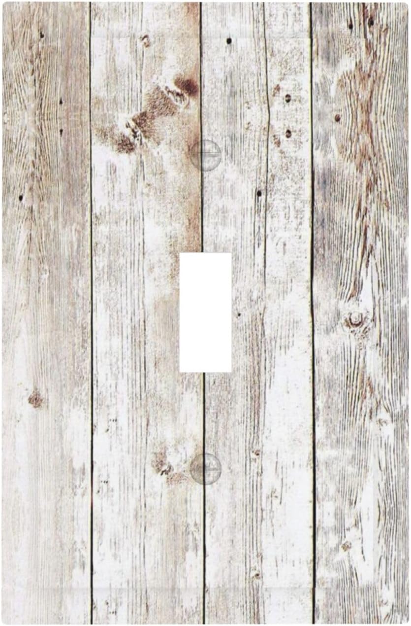 Vintage Light Wood Retro Rustic White Gray Oak Print Decorative Light Switch Cover 1 Gang Single Toggle Device Electrical Faceplate Switchplates Decorator Outlet Wall Plate for Farmhouse Home Decor