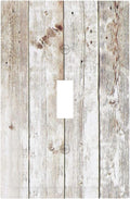 Vintage Light Wood Retro Rustic White Gray Oak Print Decorative Light Switch Cover 1 Gang Single Toggle Device Electrical Faceplate Switchplates Decorator Outlet Wall Plate for Farmhouse Home Decor