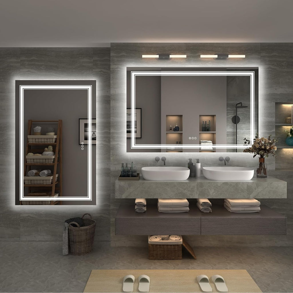 Led Bathroom Mirror 60x36, Large Dimmable Vanity Mirror with Lights, Backlit and Front Lighted LED Mirror for Wall, Anti-Fog, ETL Listed (Horizontal/Vertical)