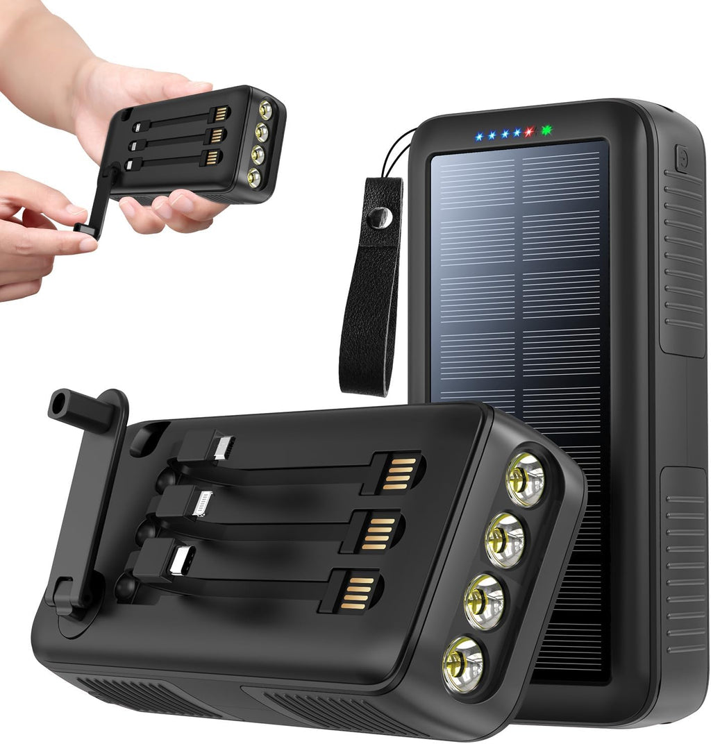 Solar Charger Power Bank 63200mAh, Portable Charger with Dual Outputs & Dual Inputs 4 LEDs Flashlight, Hand Crank Power Bank Fast Charging Battery Pack for Outdoor Camping Survival Gear (gray)