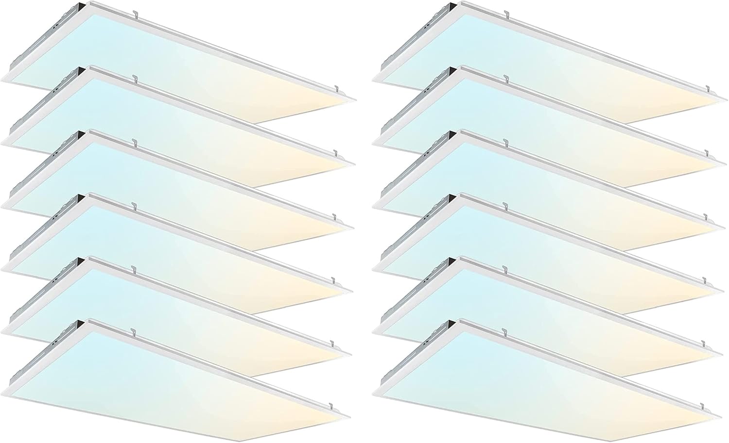 2x4 FT LED Light Flat Panel, 40-72W, 5 CCT 3K | 3.5k | 4K | 5K | 6.5K, Dimmable Recessed Drop Ceiling Lights, 3750/5000/6250/7500/9000 Lumens, Lay in Fixture for Office, 120-277V, UL DLC(12 Pack)