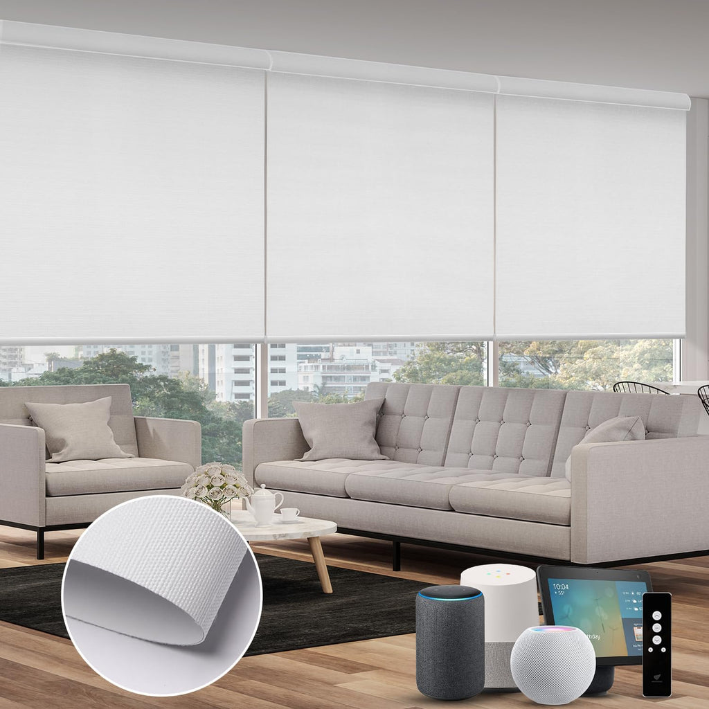 SmartWings Motorized 100% Blackout Shades Blinds, Custom Size, Cordless Window Shades with Rechargeable Battery, Work with Matter/Apple HomeKit, Alexa, Thread/Zigbee, Remote Optional, Essential White