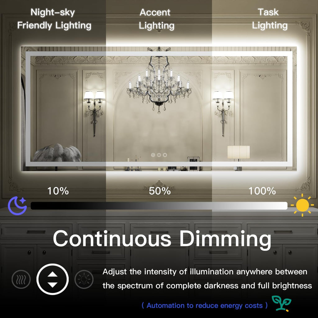 ISKM 55'' x 40'' LED Mirror for Bathroom Lighted Vanity Mirror for Wall Front Lights + Backlit LED Bathroom Mirror Anti-Fog Tempered Glass ETL Listed