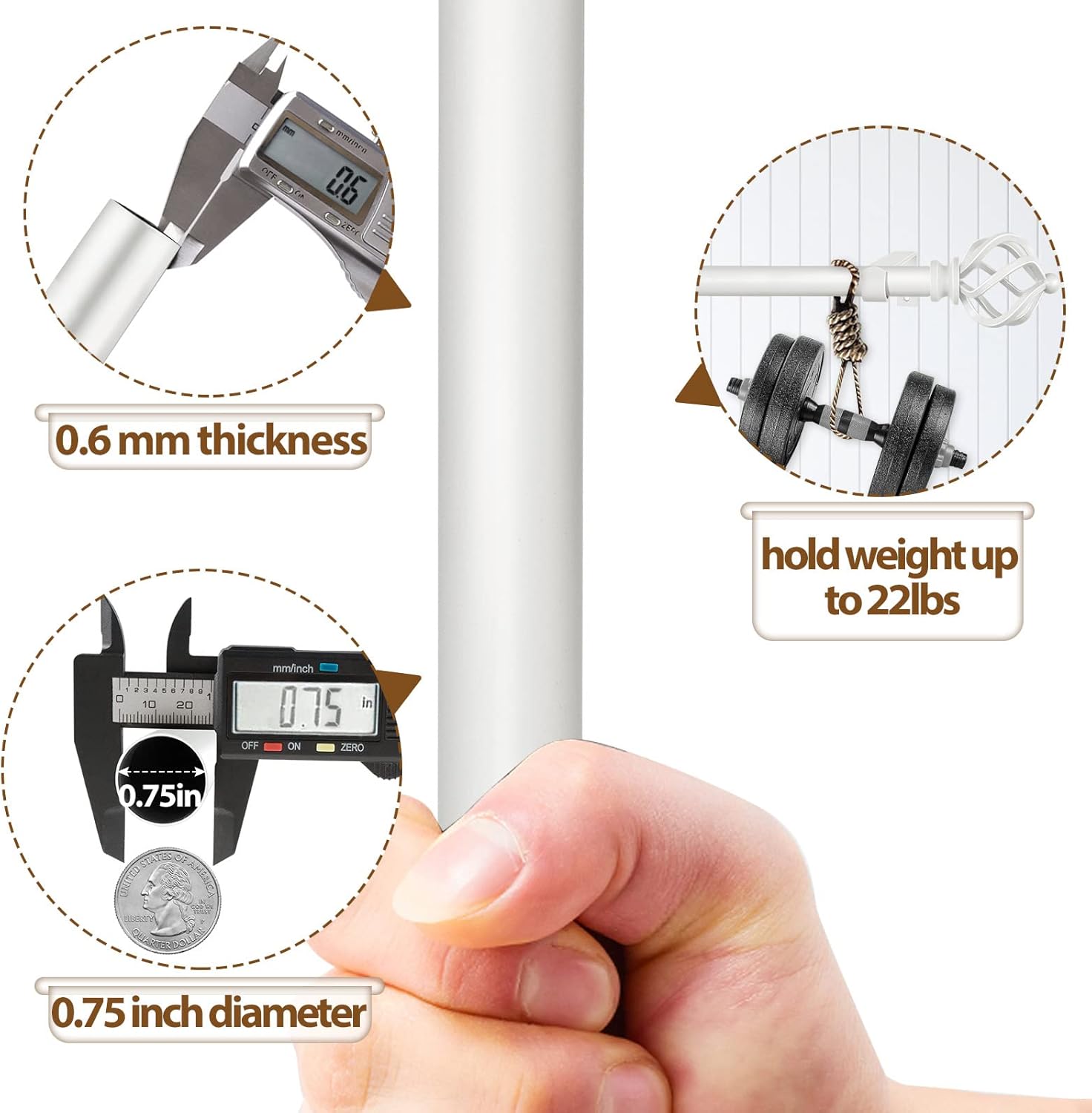 KAMANINA White Curtain Rods for Windows 48 to 84 Inch, Adjustable Single Curtain Rod 32 to 86 Inch(2.6-7.1ft), 3/4 Inch Splicing Drapery Rods with Twisted Cage Finial