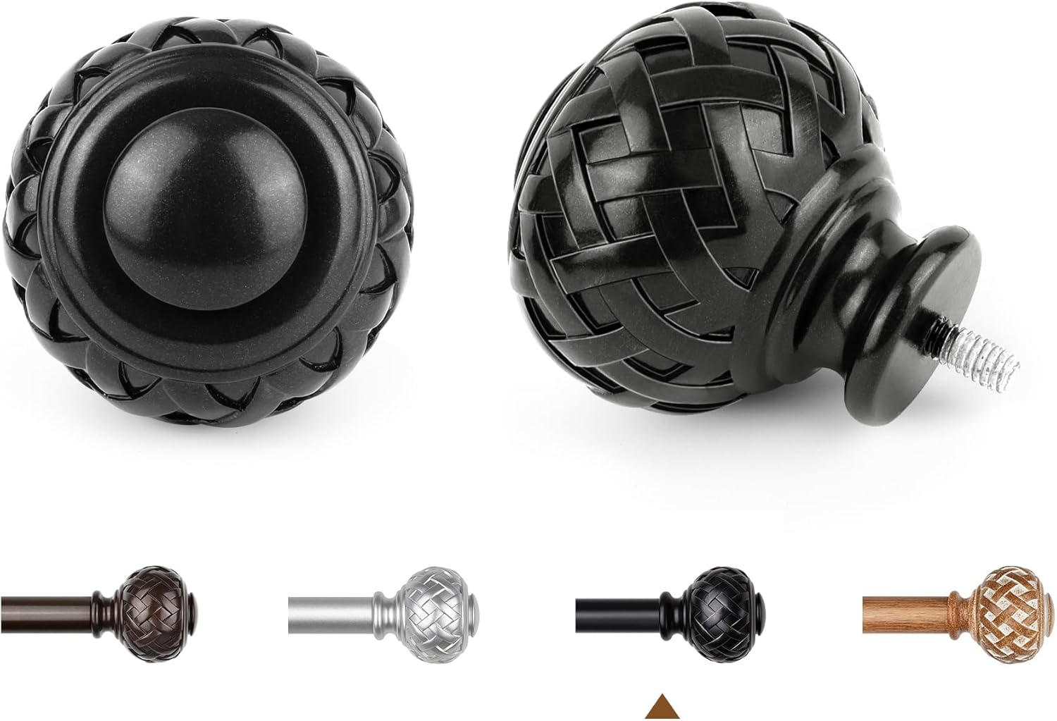 TONIAL Black Curtain Rod 32 to 120 Inches, 7/8 Adjustable Curtain Rods for Windows 20 to 116 Inches, Splicing Drapery Rods Heavy duty with Netted Texture Finials