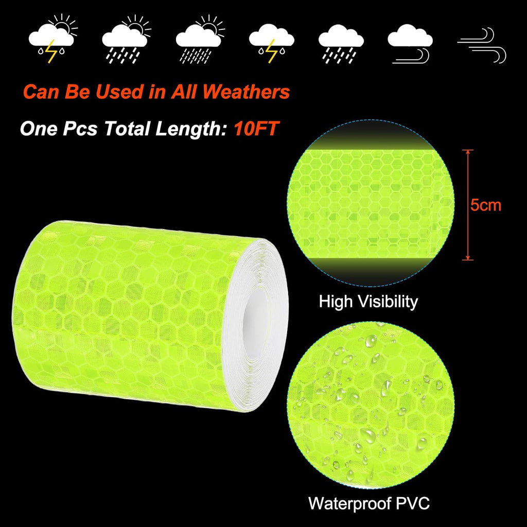 PATIKIL 2 Inch x 10 ft Reflective Tape, 1 Roll Waterproof Self Adhesive High Visibility Caution Warning Safety Tape Reflector with Scraper for Trucks Trailers Cars, Bright Green