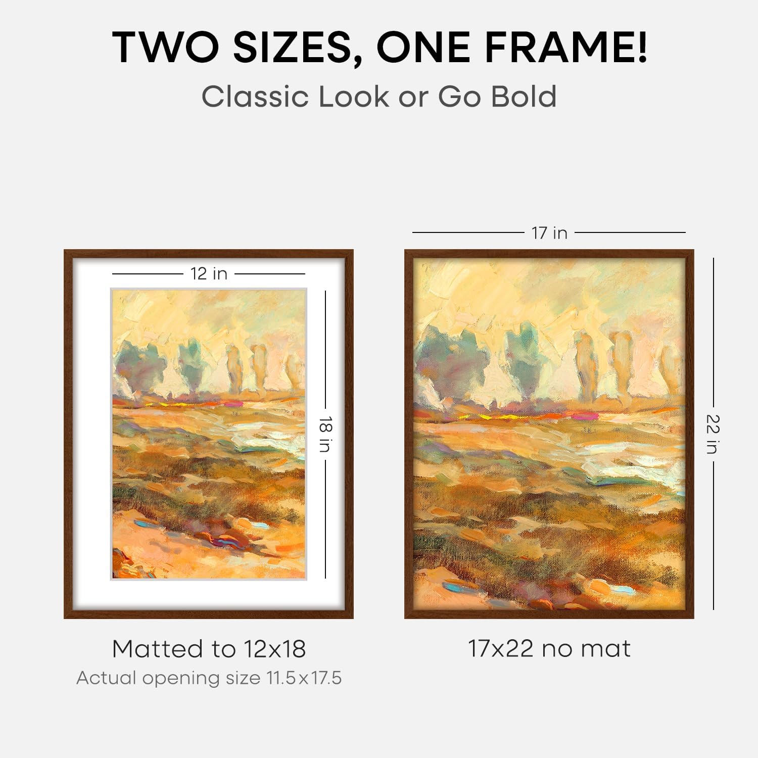 Homeforia 17x22 Picture Frame Brown, High End Dark Oak 17x22 Poster Wood Frame with Mat 12x18 for Photo, 17 x 22 Wooden Walnut Frame Matted to 12 x 18, 22x17 Frames, Tempered Glass, Wall Kit, Set of 1