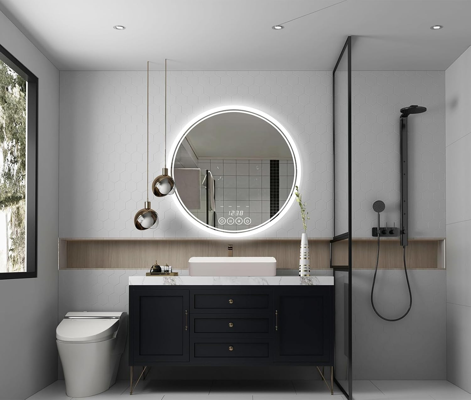 Wall-Mounted Round Bathroom Mirror with LED-Lights - 32 Inch Vanity Mirrors with Dimmable (32" x 32",Frameless)