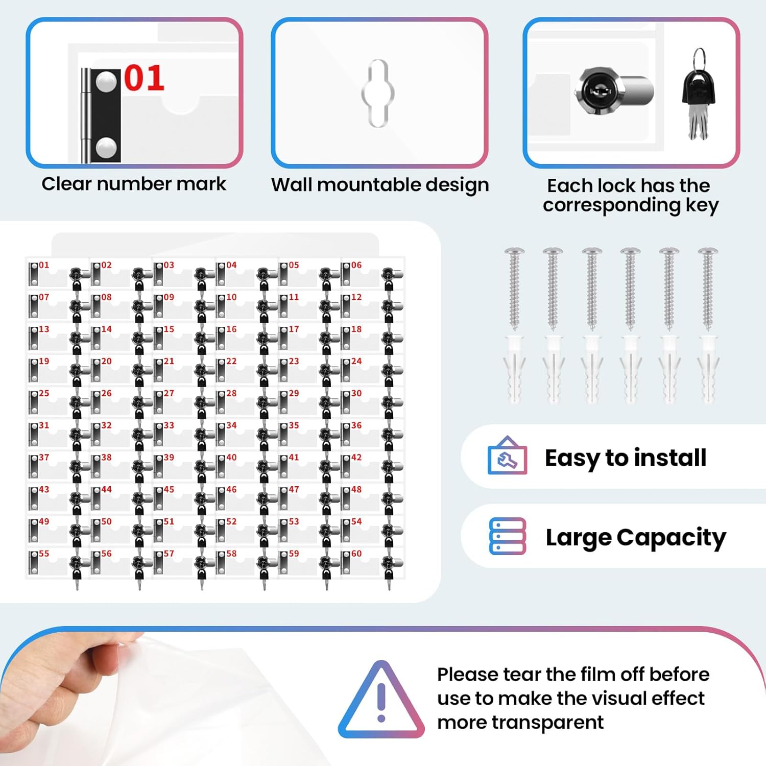 60 Slots Cell Phone Locker Box for Classroom Clear Acrylic Cell Phone Storage Cabinet with Door Locks and Keys for Classroom School Students Office Factory Employees