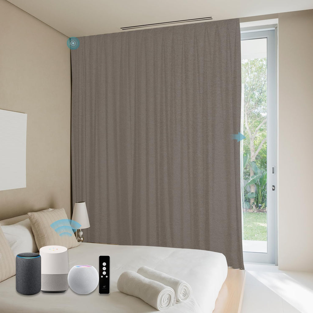 SmartWings Automatic Curtain Opener with Drapery, Motorized Vertical Blinds with Remote, Electric Closet Doors Sliding Panels Compatible with Alexa Google Homekit, 90% Blackout Dove