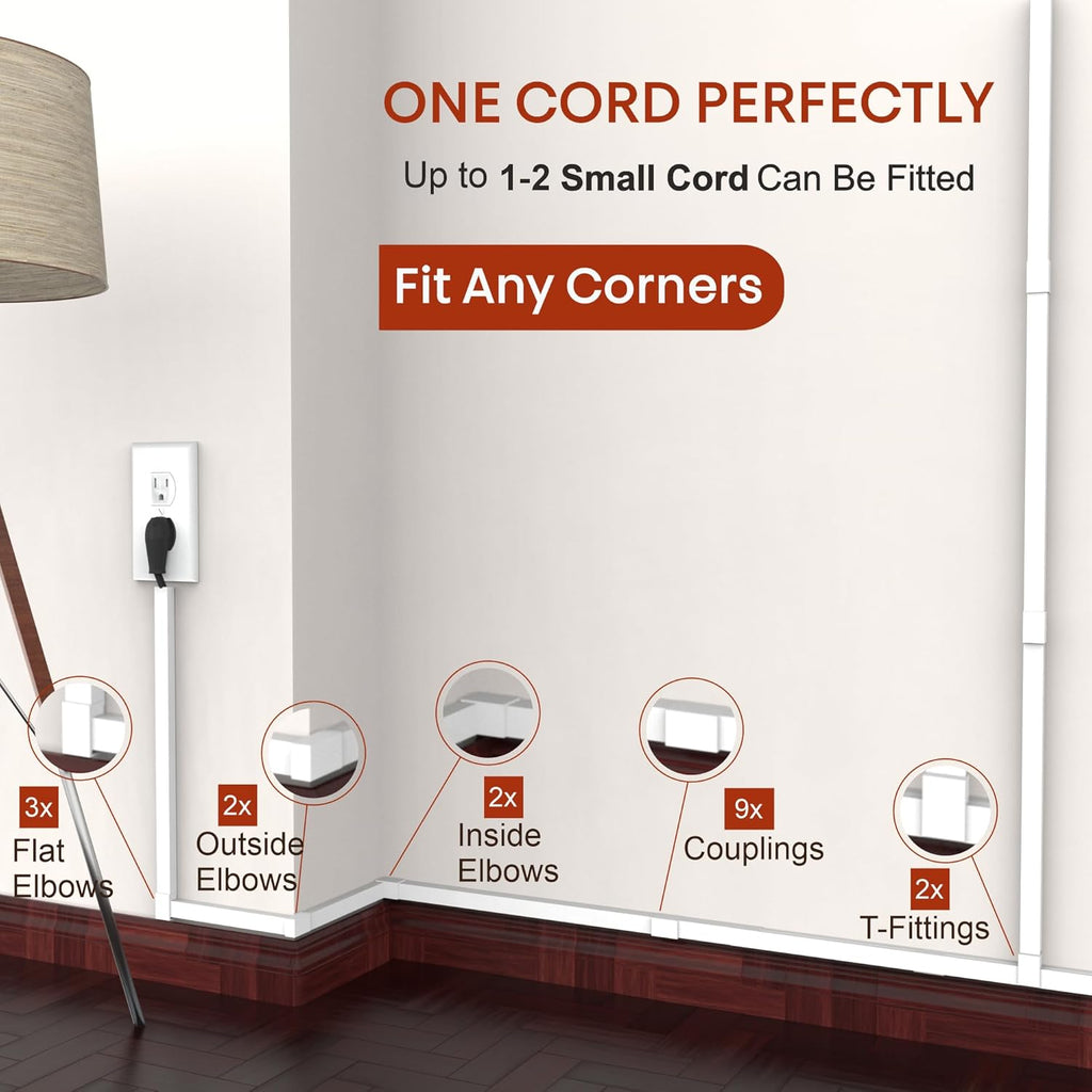 157in Cord Hider for 1-2 Wire, Self Adhesive One-Cord Channel Cable Concealer, Paintable Cable Covers for TV Cords on Wall, Cable Raceway Kit for Extension Cord, Ethernet Cables, Speaker Wires