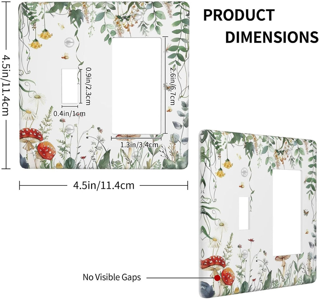 Outlet Covers Sage Plant Red Mushroom Butterfly Wild Flower 1 Toggle 1 Rocker Combination Decorative Wall Plate Electrical Switch Plates Light Switch Cover Plate For Bed Room Kids Room