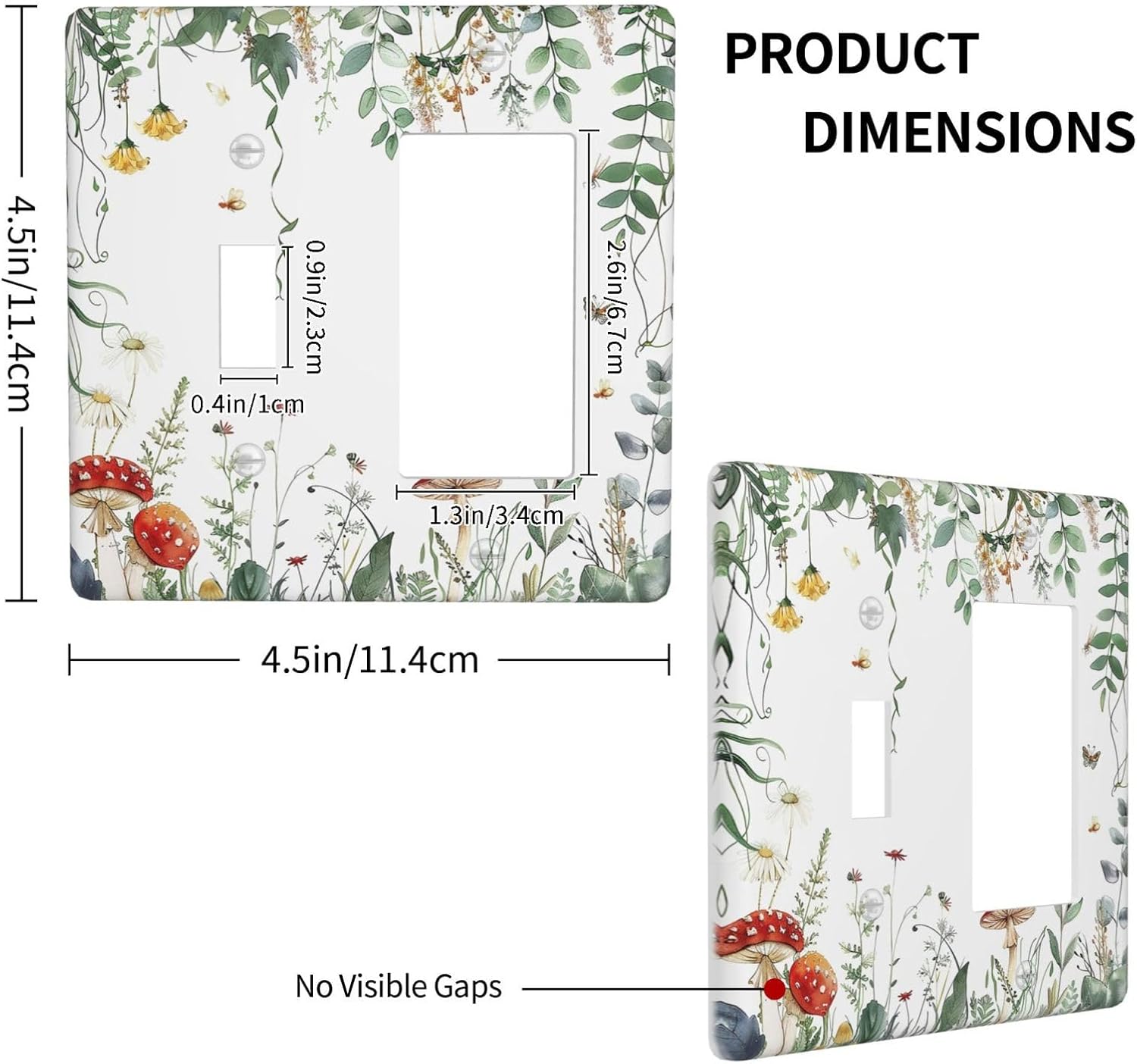 Outlet Covers Sage Plant Red Mushroom Butterfly Wild Flower 1 Toggle 1 Rocker Combination Decorative Wall Plate Electrical Switch Plates Light Switch Cover Plate For Bed Room Kids Room