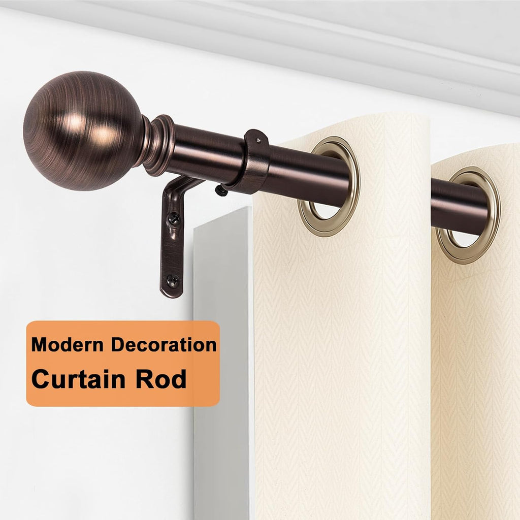Brushed Nickel Curtain Rods for Windows 18 to 145 inches, 1 Inch Modern Metal Drapery Rods, Adjustable Heavy Duty Curtain Pole with Round Finials(18"-145"Dark Red)