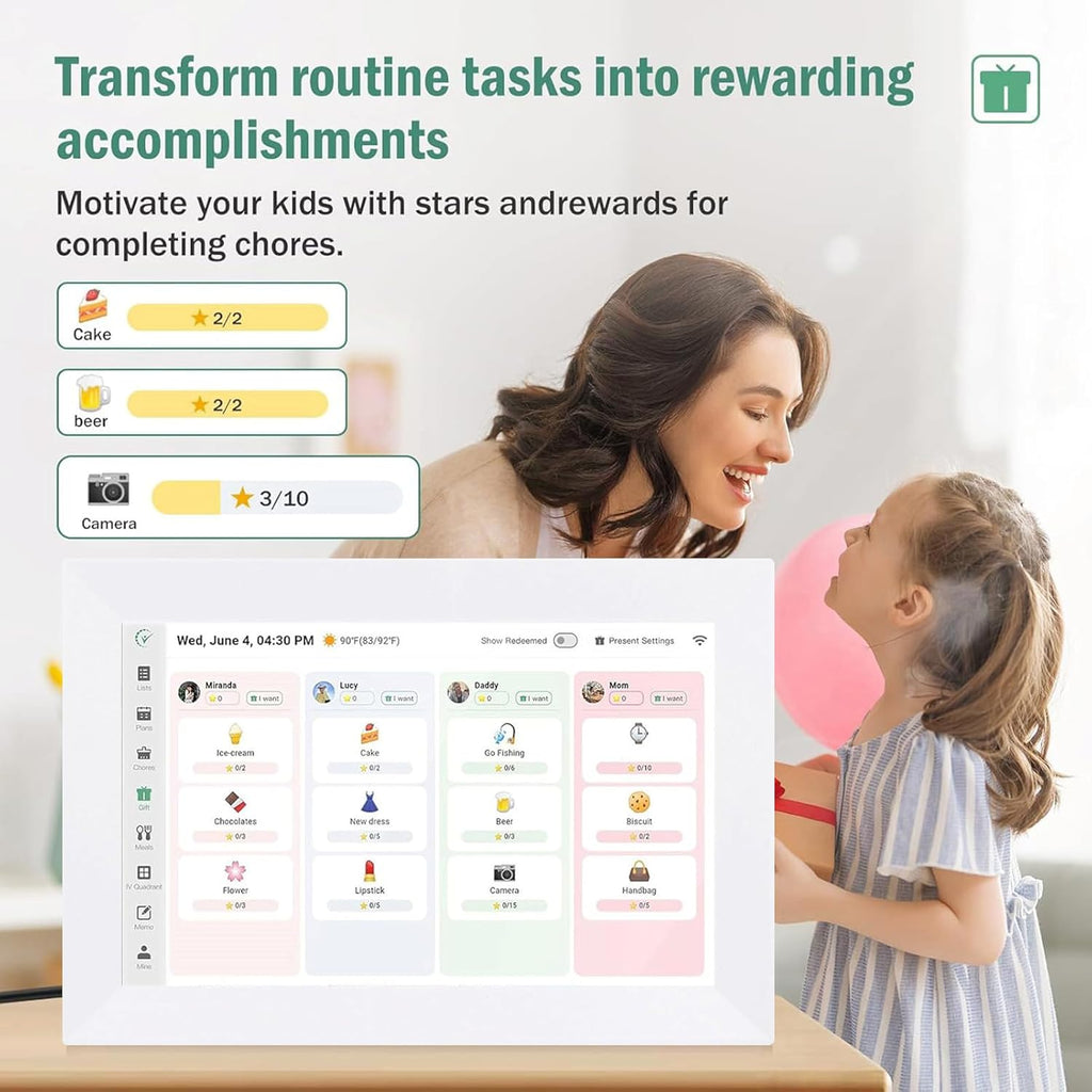 Zyyini 10.1 Inch WiFi Digital Calendar, Smart Family Planner with Touchscreen Display and Mobile Digital Calendar Wall Planner 32GB Memory for Home Scheduling and Chore Tracking (#3)