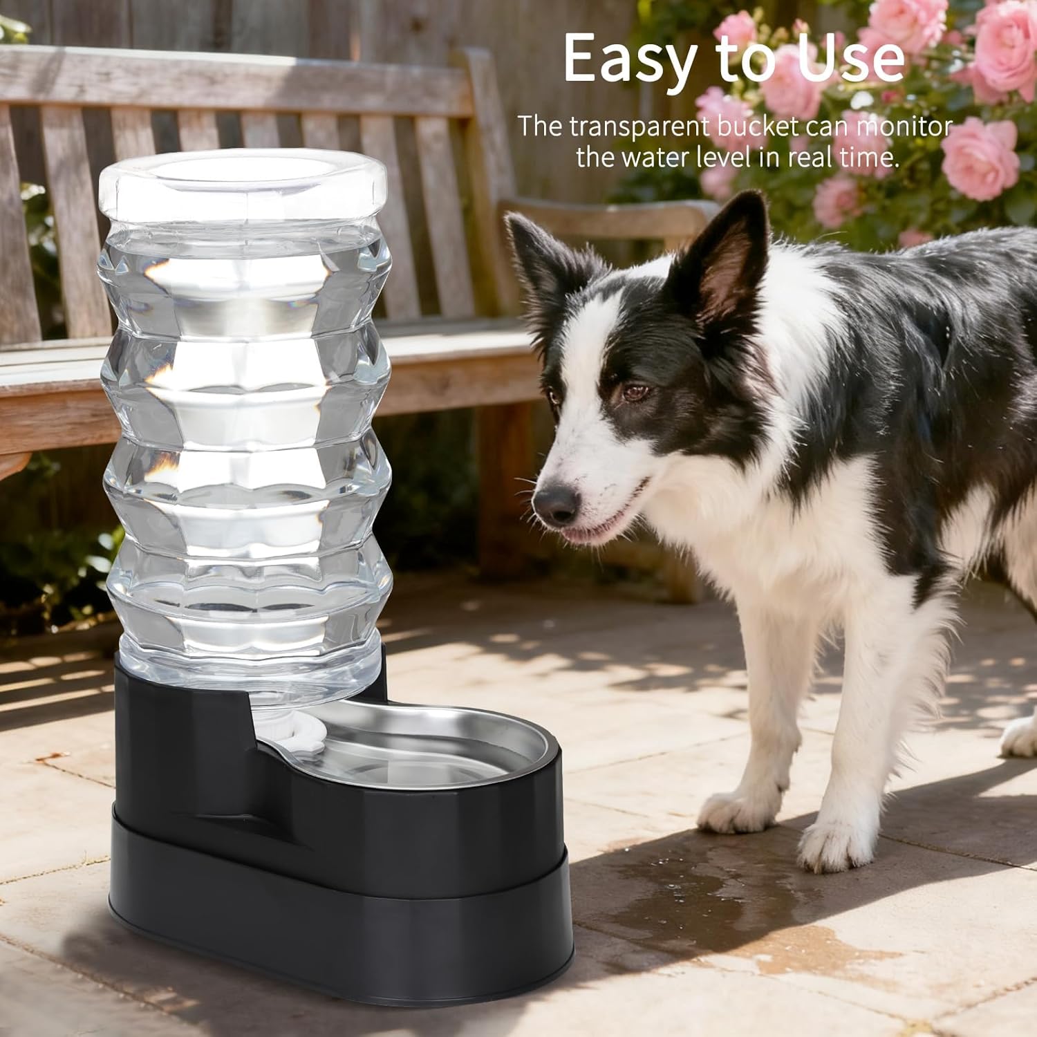RIZZARI Automatic Dog Water Dispenser: Gravity Stainless Steel Pet Waterer - Large Capacity Water Feeder for Cats and Senior Dogs with Spine Pains - Use in Garden Garage