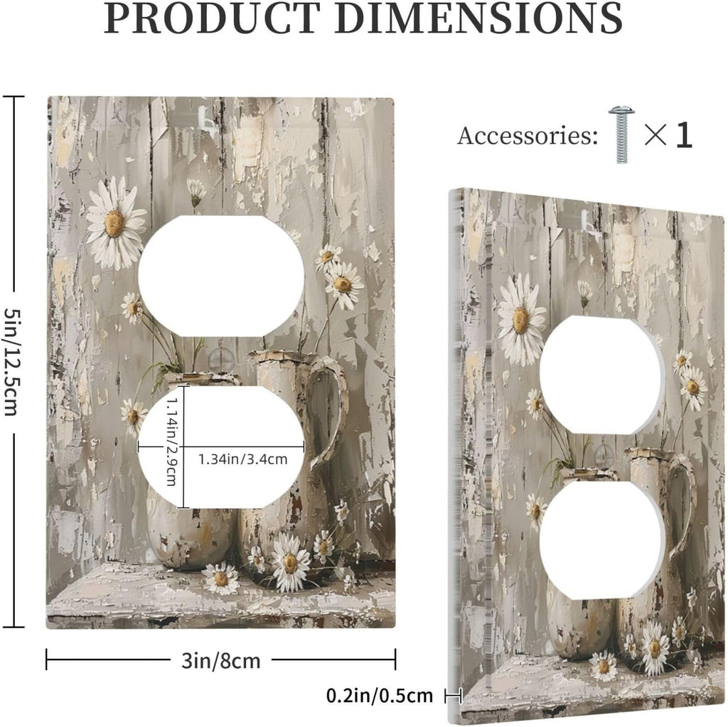 Outlet Covers Vintage Rustic Floral White Daisy Flower Oil Painting Style 1 Gang Duplex Wall Plate Decorative Switch Plates Electrical Receptacle Faceplate Light Switch Cover for Home