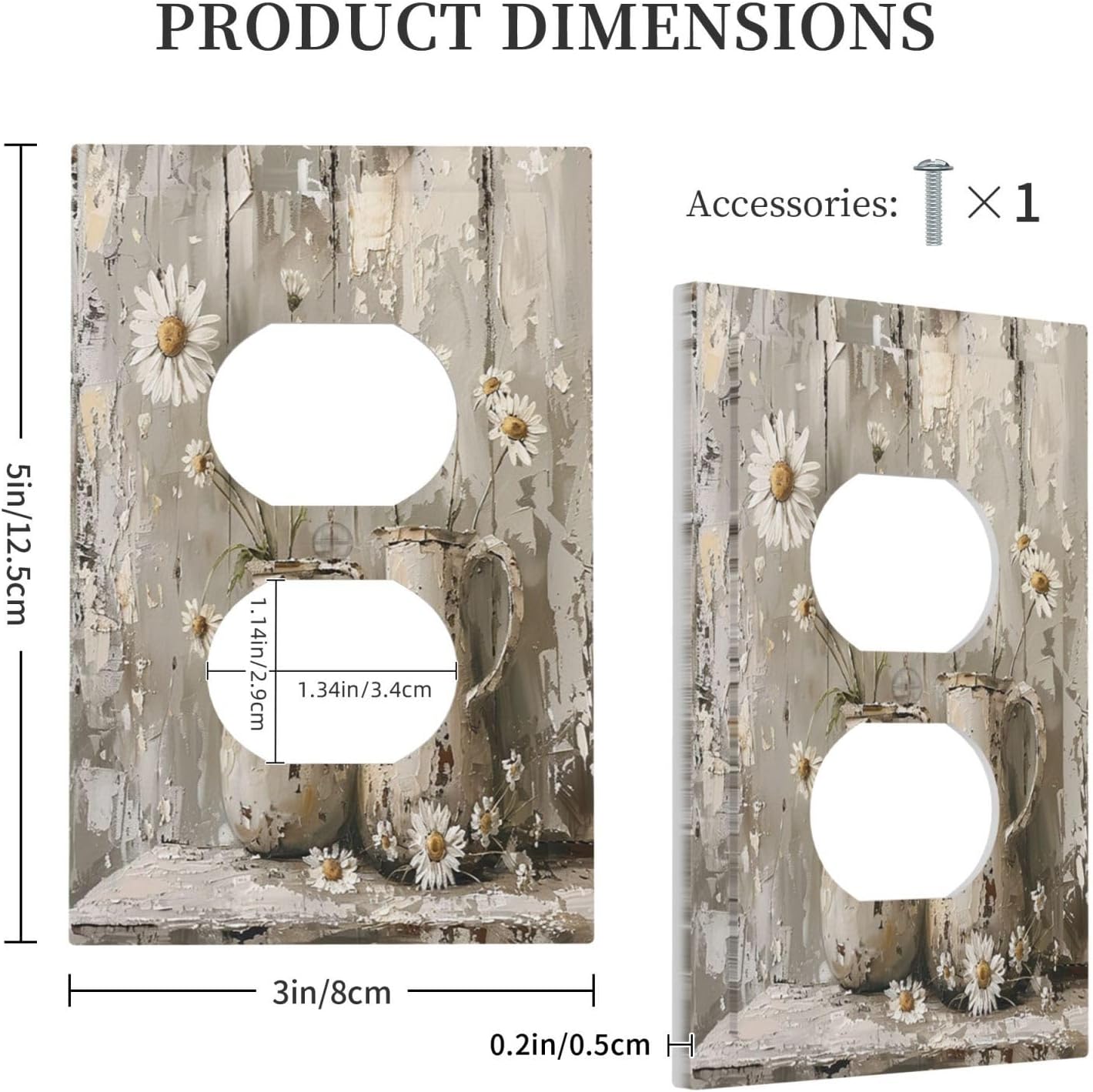 Outlet Covers Vintage Rustic Floral White Daisy Flower Oil Painting Style 1 Gang Duplex Wall Plate Decorative Switch Plates Electrical Receptacle Faceplate Light Switch Cover for Home
