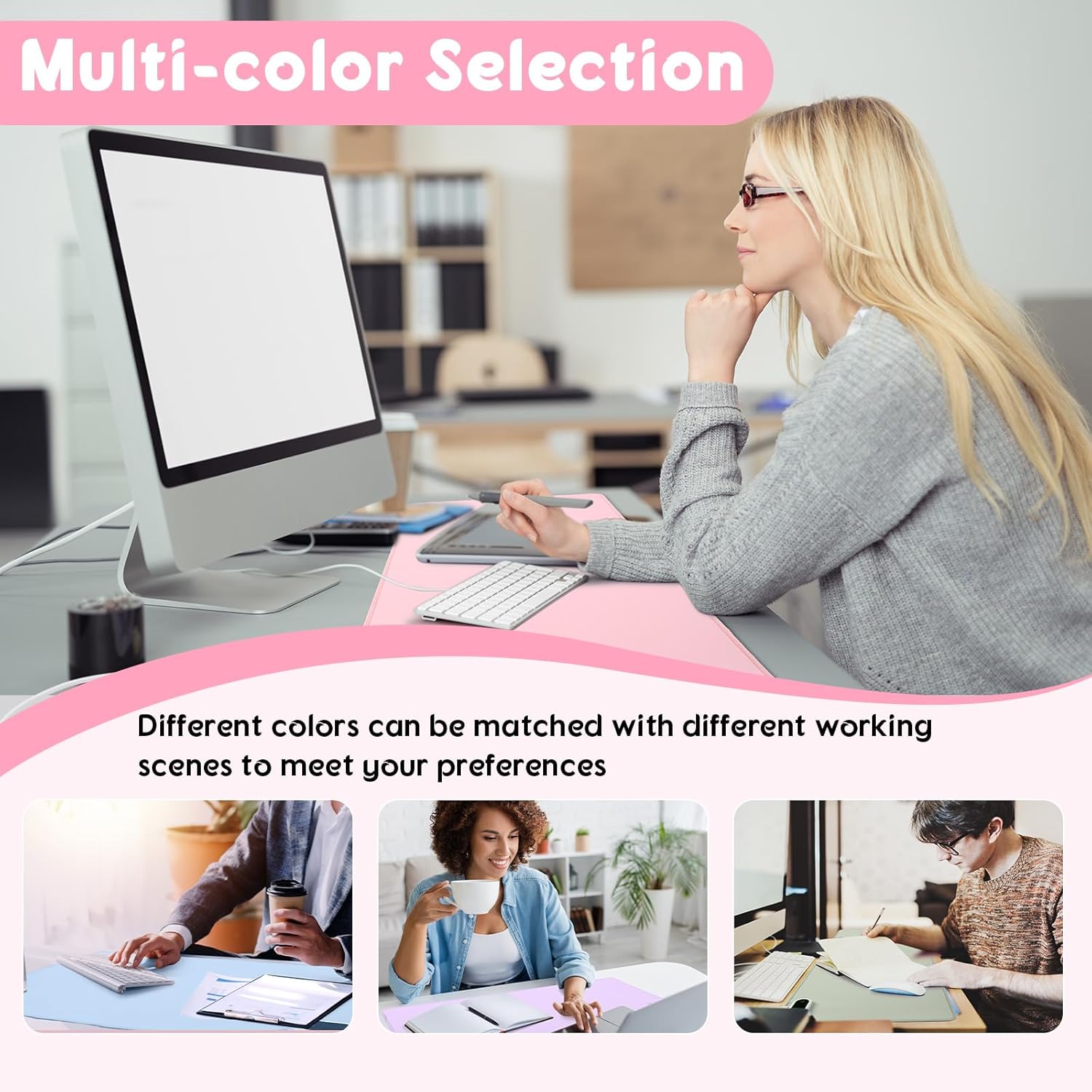 Konohan Heated Large Desk Mat PU Leather Warm Mouse Pad with 5 Heating Level & 4 Hour Auto Shut-Off Heating Keyboard Pad Warmer Gaming Mice Mat Only Supports 110v(Pink Color,23.6"x 14.2")
