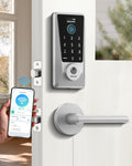 DESLOC D110 Plus Built-in Wi-Fi Smart Lock with 2 Lever Handles, Fingerprint Keyless Entry Door Lock Set, Touchscreen Keypad Deadbolt with Backlit, Remote Control, BHMA 3, IP54 Waterproof, Auto Lock
