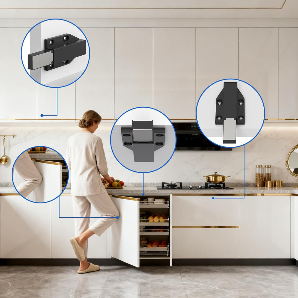 Push to Open Latches Jiayi Magnetic Push Open Catch Touch Latches for Cabinet Kitchen Drawer Closer Touch Release Open for RV Cupboard Door Damper, Large Push to Open Wardrobe Closure ((Black, 8 Pack)