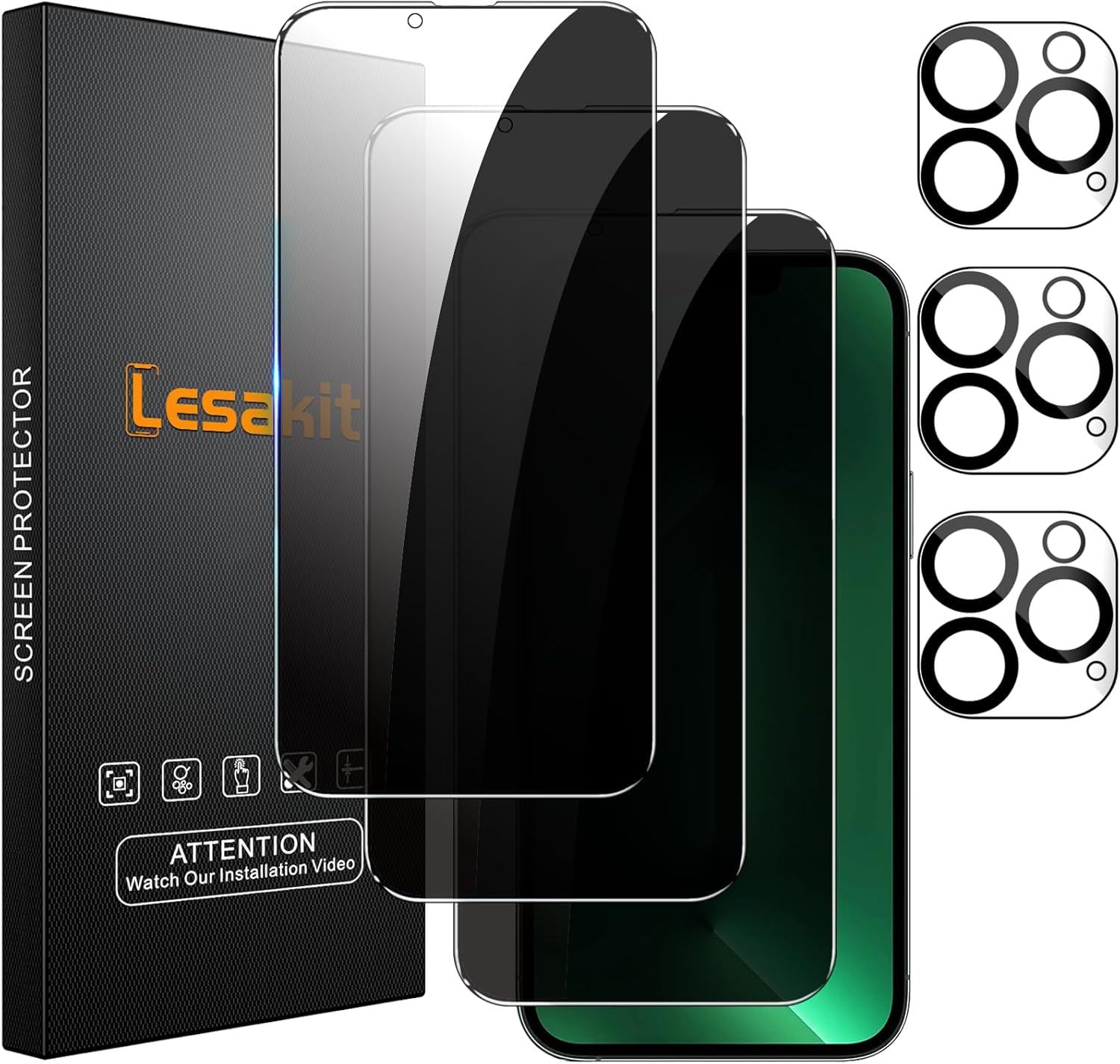 3+3 Pack Privacy Screen Protector for iPhone 13 Pro Max 6.7-Inch with 3 Pack Camera Lens Protector, Anti Spy Tempered Glass Film 9H Hardness Bubble Free Case Friendly